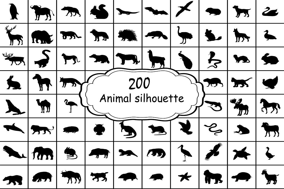 动物剪影轮廓合集 200款黑白动物剪影海洋生物剪影植物剪影轮廓合集