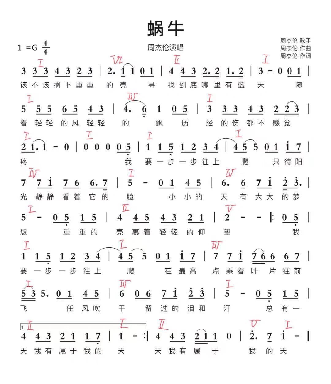 周杰伦《蜗牛》简谱