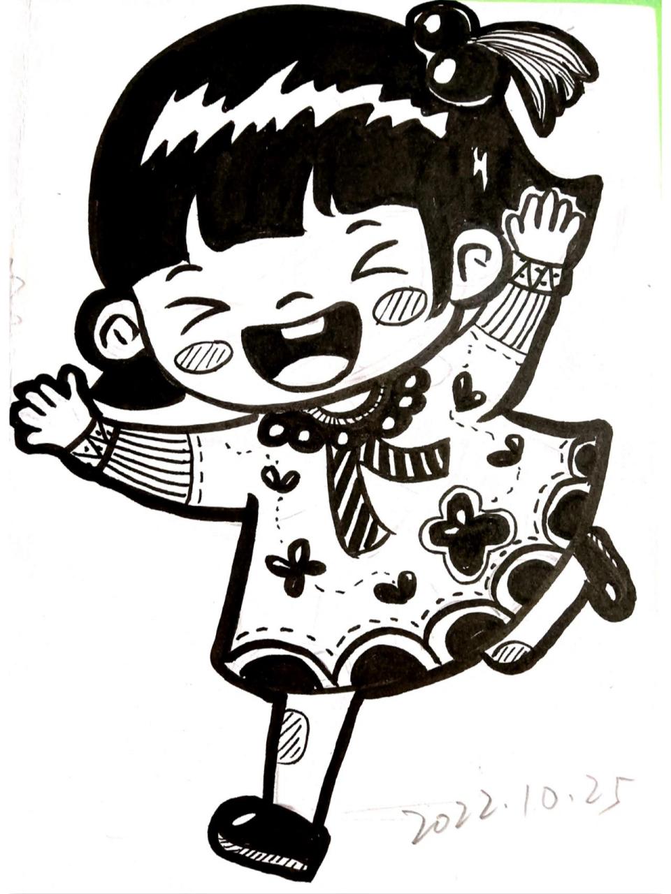 儿童线描画——奔跑的女孩(附过程) 儿童线描画——奔跑的女孩(附过程