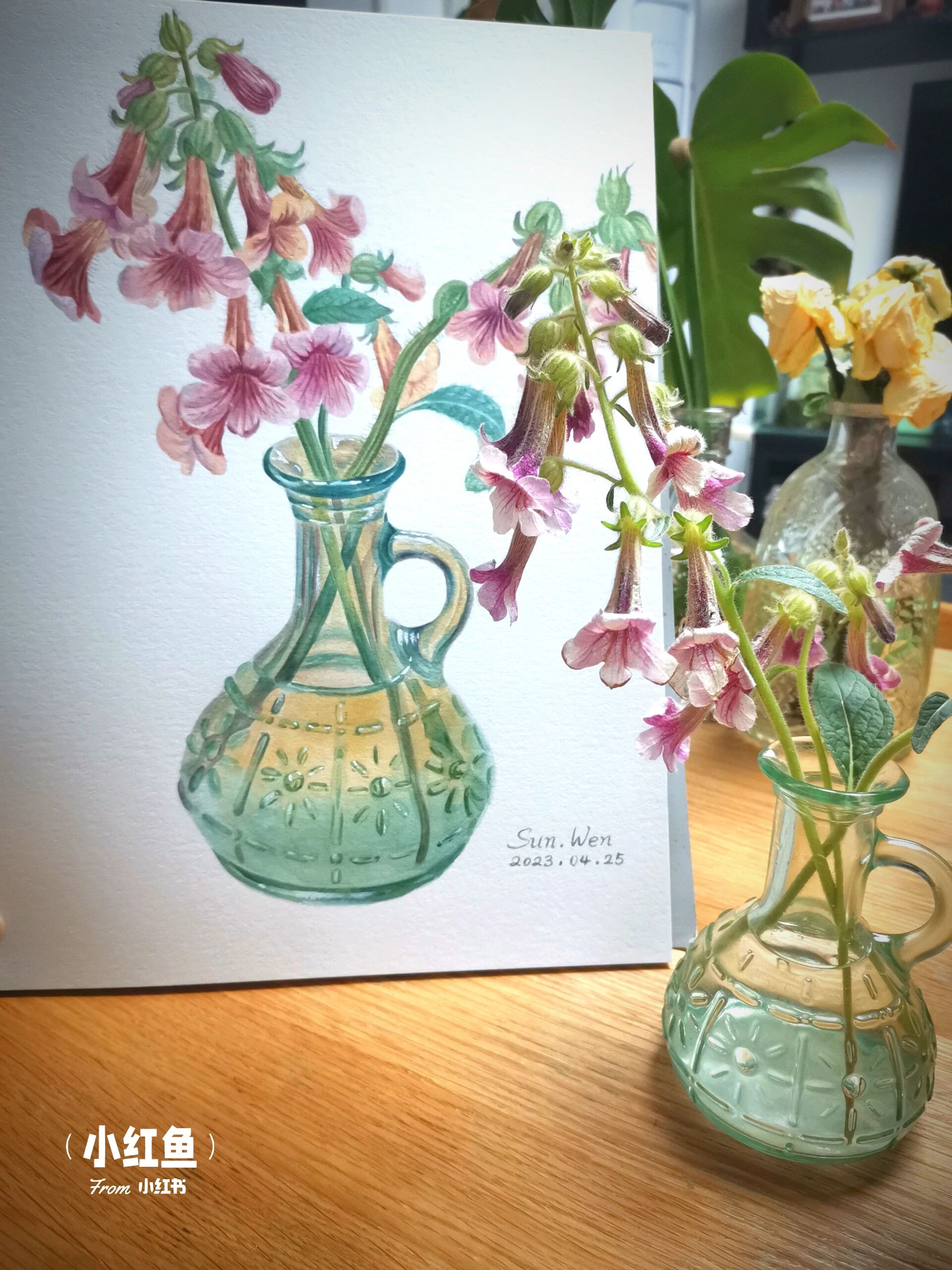 水彩植物写生～ 毛茸茸的地黄花,颜色好看,造型精致,神奇的造物者