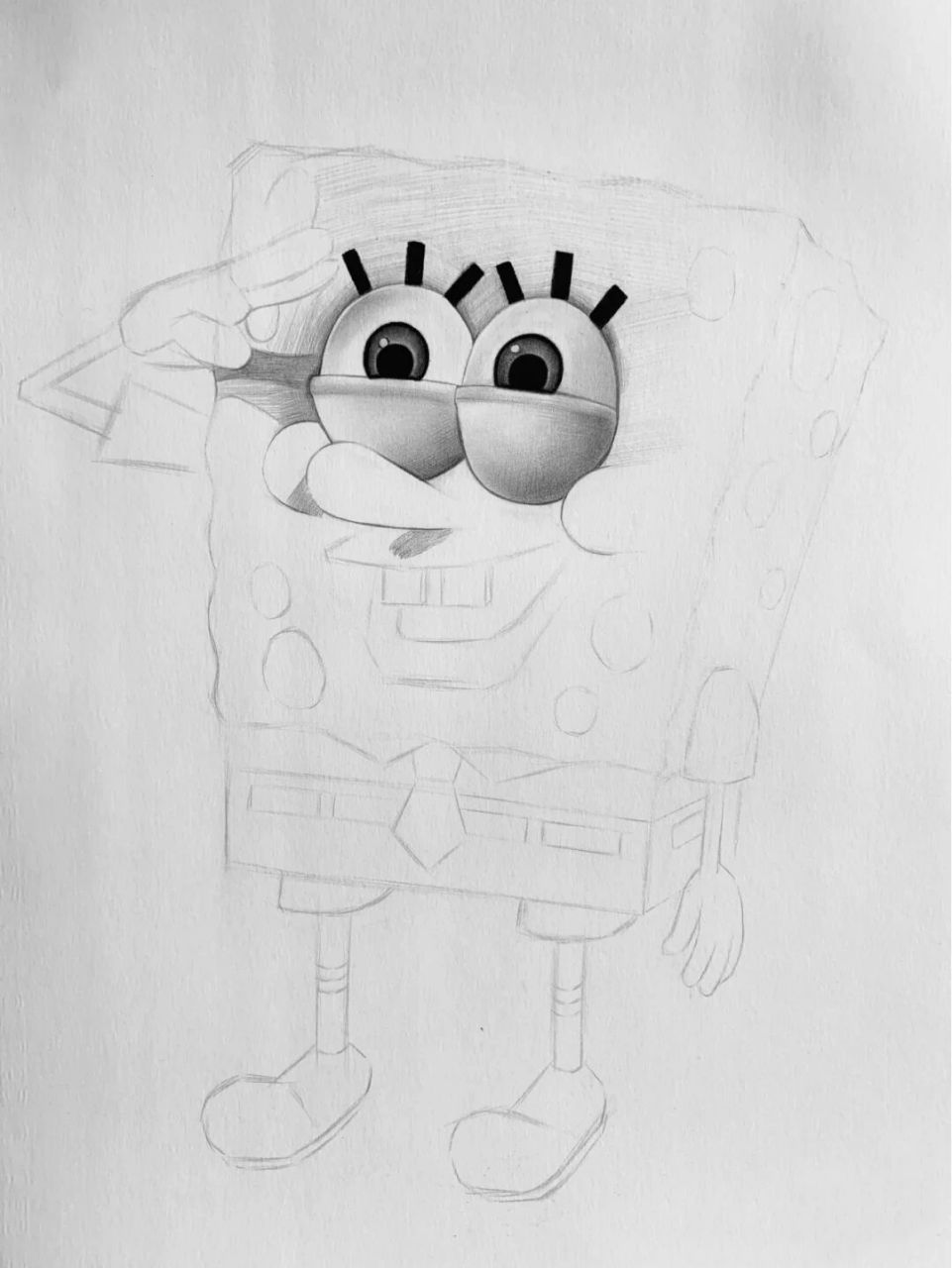 绘画主题:素描海绵宝宝 学习阶段:三年级以上学生 第一步:起稿画出