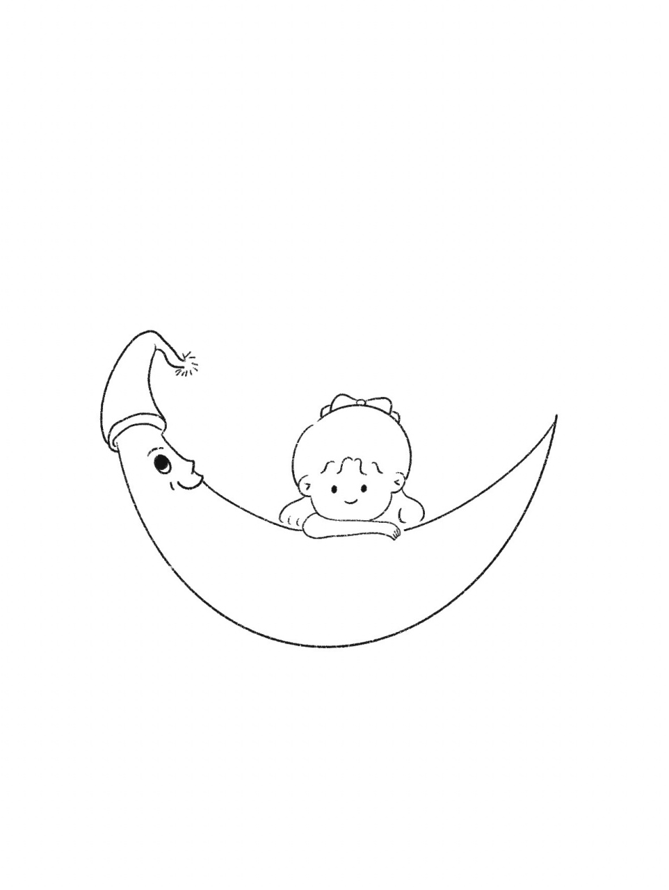 简笔画教程|月亮上趴着的小女孩 简笔画教程 月亮上趴着的小女孩 晚安