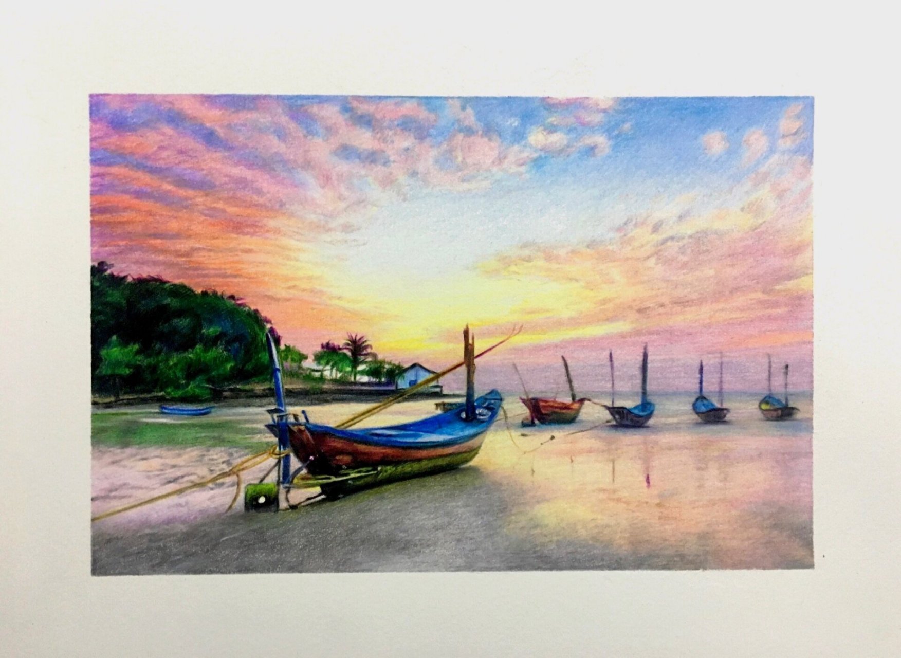 彩铅风景:海边小船(含绘画步骤图)分享