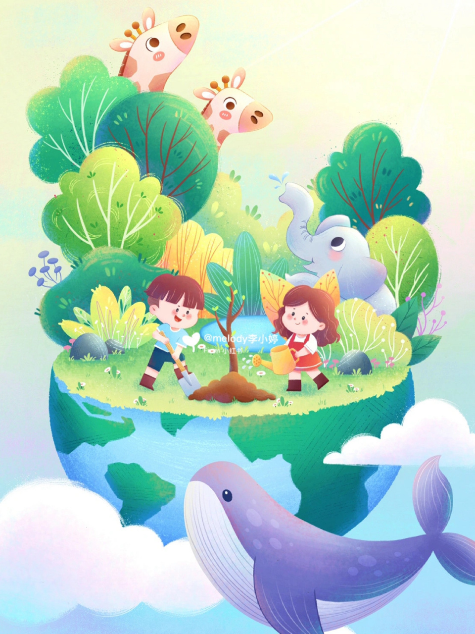 环保插画|植树造林,热爱大自然 94来一场春天的约会 一起去踏春,一
