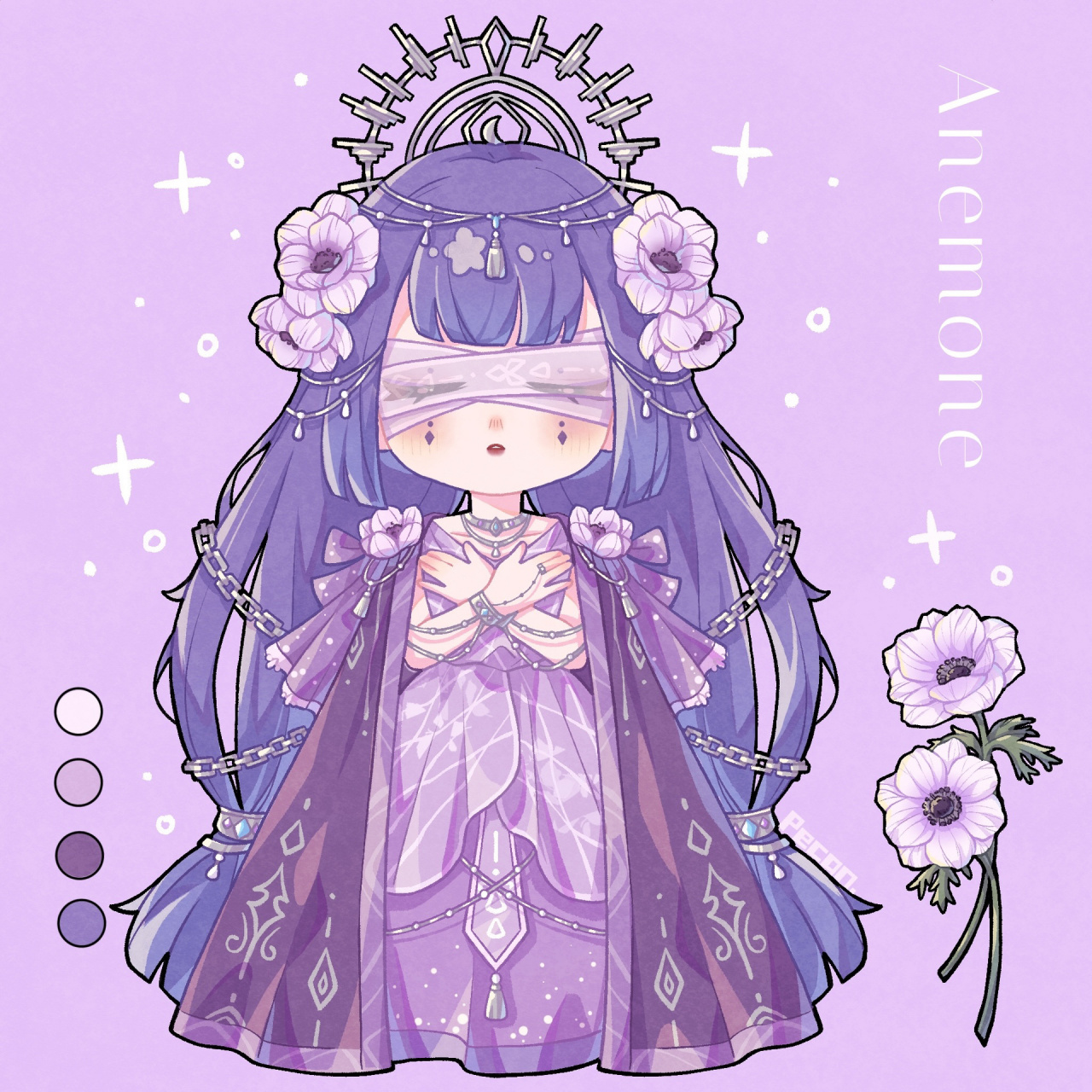 花朵拟人|q版|银莲花 银莲花的q版拟人来啦 78银莲花78花语:失去