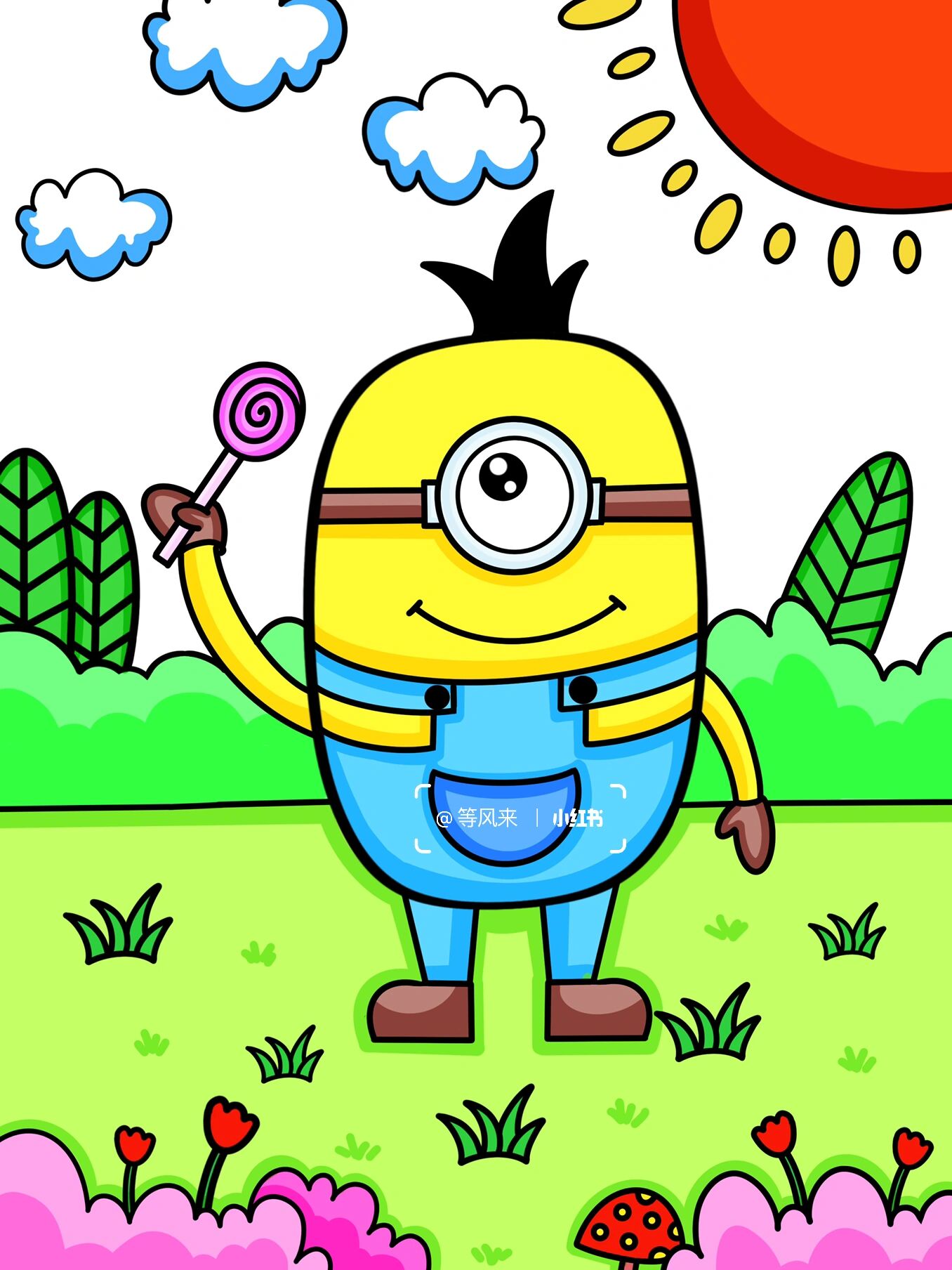 小黄人 创意画 儿童画 简笔画 有线稿