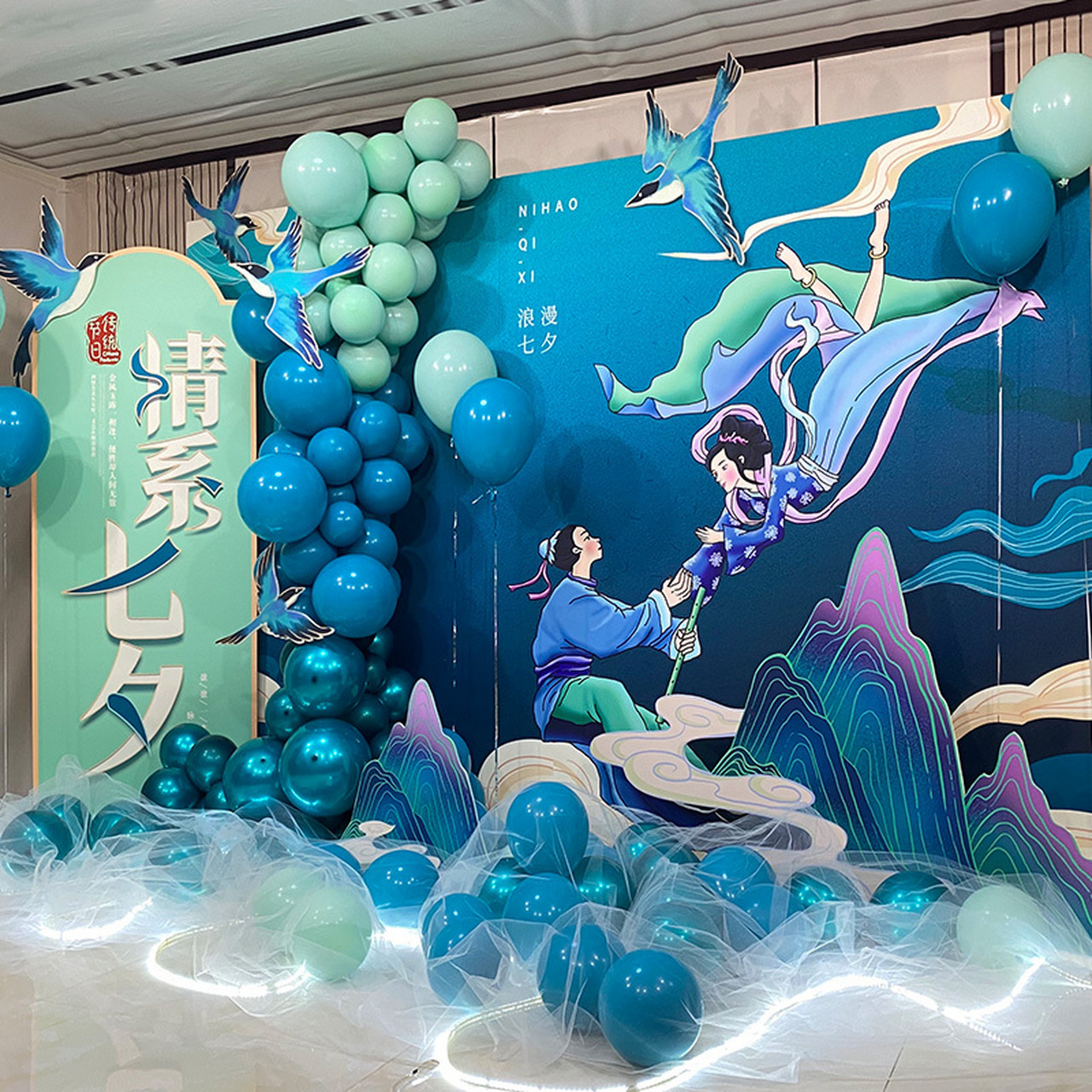 七夕店铺场景氛围布置来啦,好看又划算 这款配色真的好好看,复古风