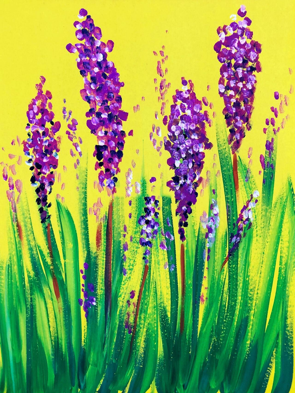 儿童水粉画——《薰衣草》(含步骤) 水粉颜料画 工具:黄色卡纸,水粉