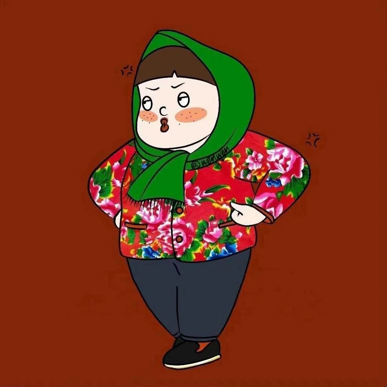 大花袄头像背景图花棉袄卡通图片绿头巾 分享日常是快乐,得到回应就