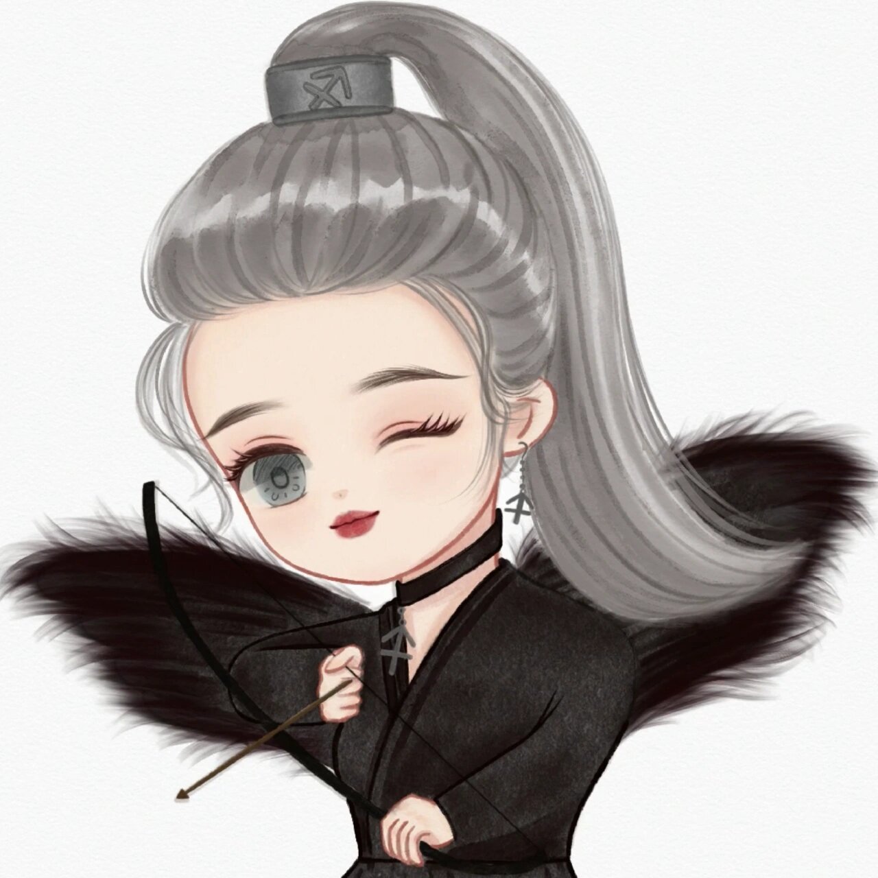 十二星座之72射手座|q版头像|手绘头像 画了个黑天使 两个背景不