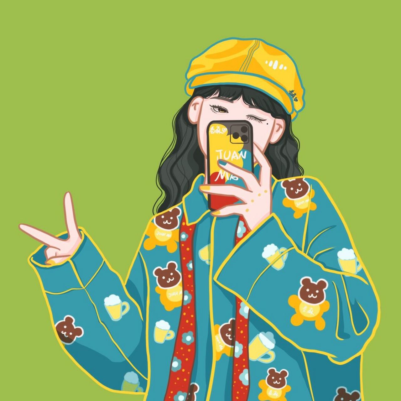 插画 | 头像 | 配色 | 今天我请客 请你快乐 96黄色贝雷帽77蓝色