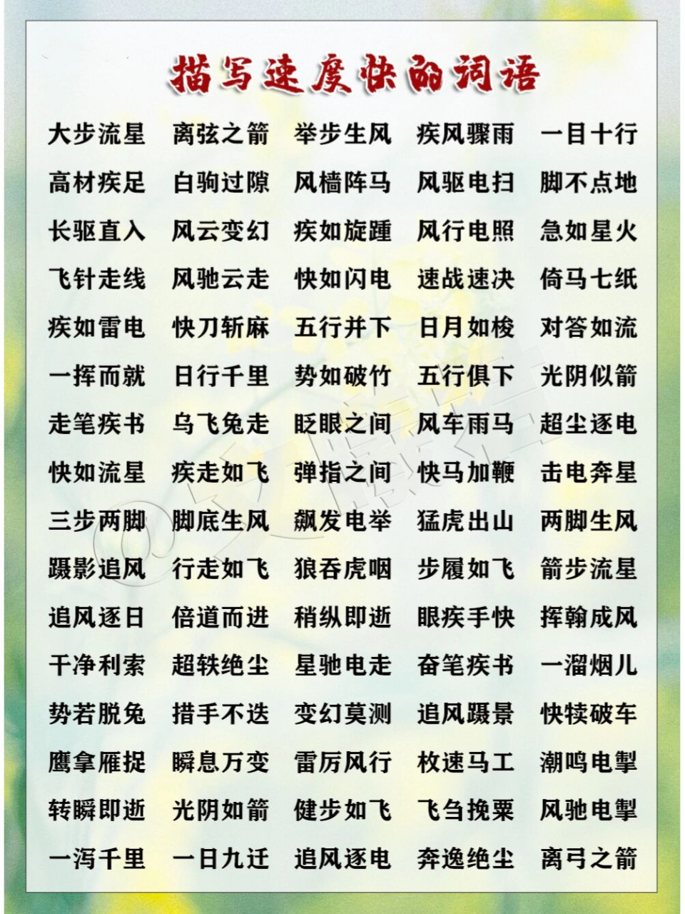 96好词积累‖描写速度快的词语 今天搜集整理一波描写速度快的词语