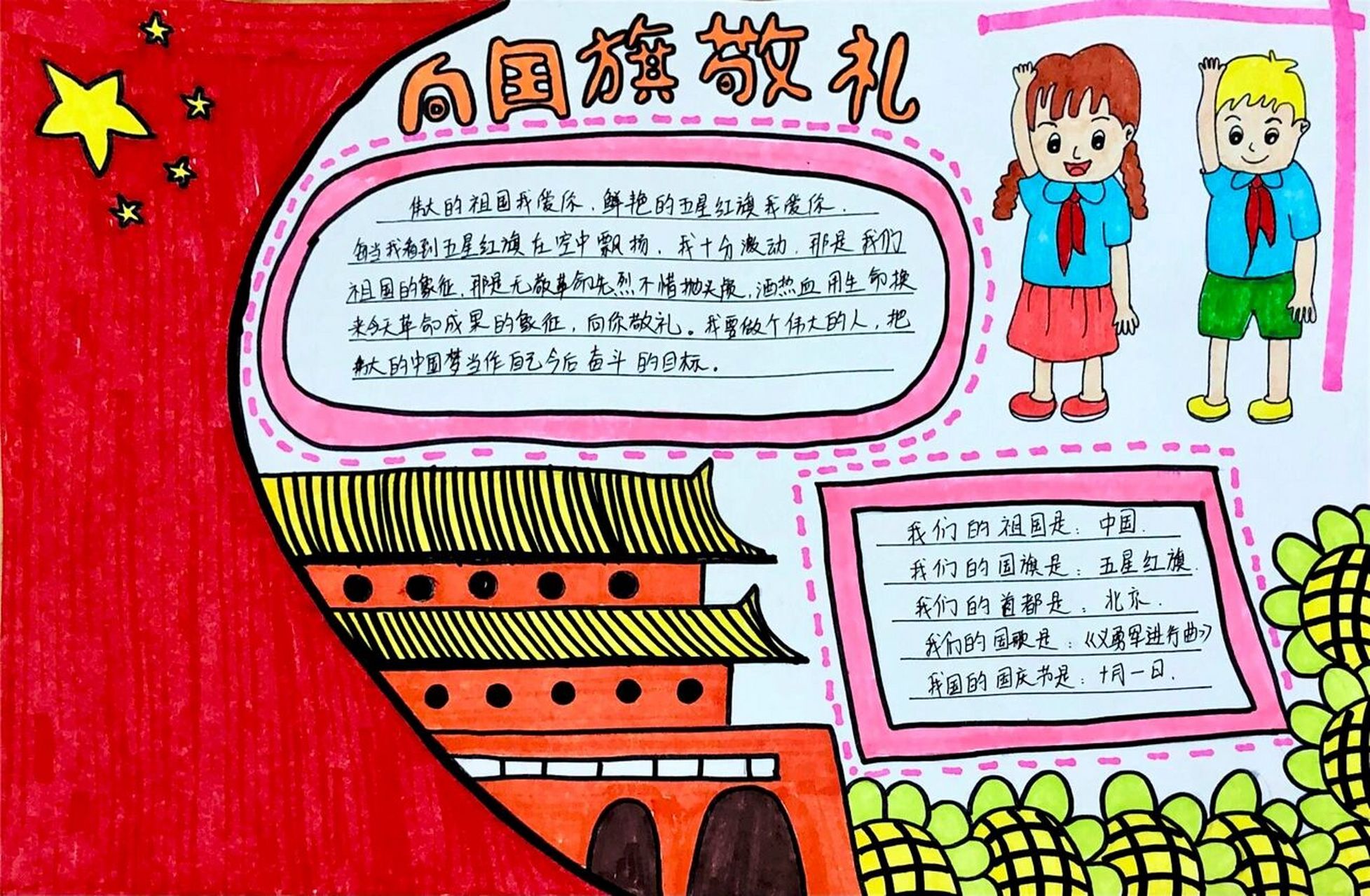 向国旗敬礼手抄报