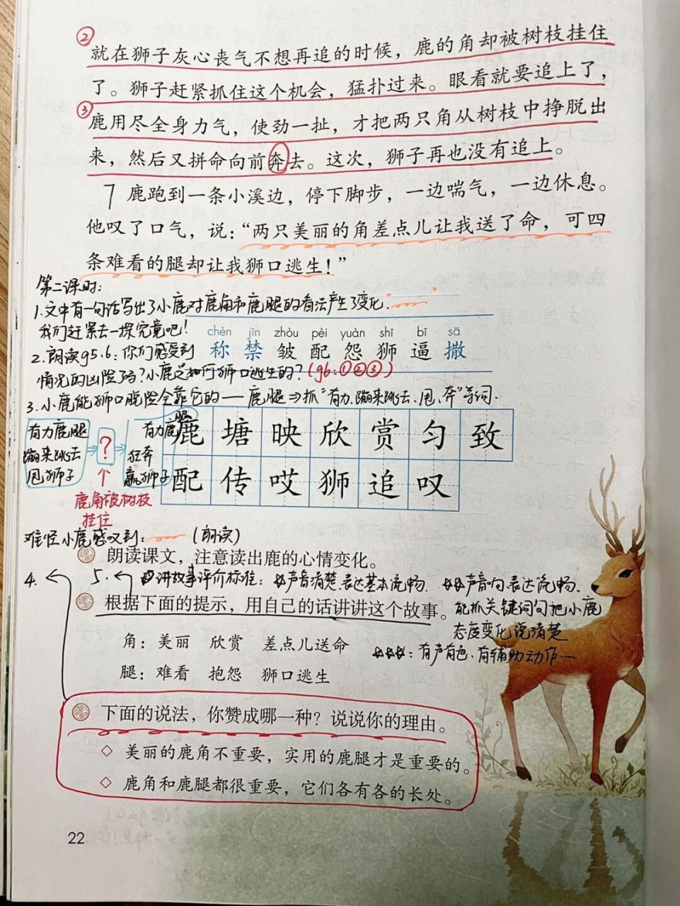 三下语文第7课《鹿角和鹿腿》备课 #三年级语文# #小学语文备课