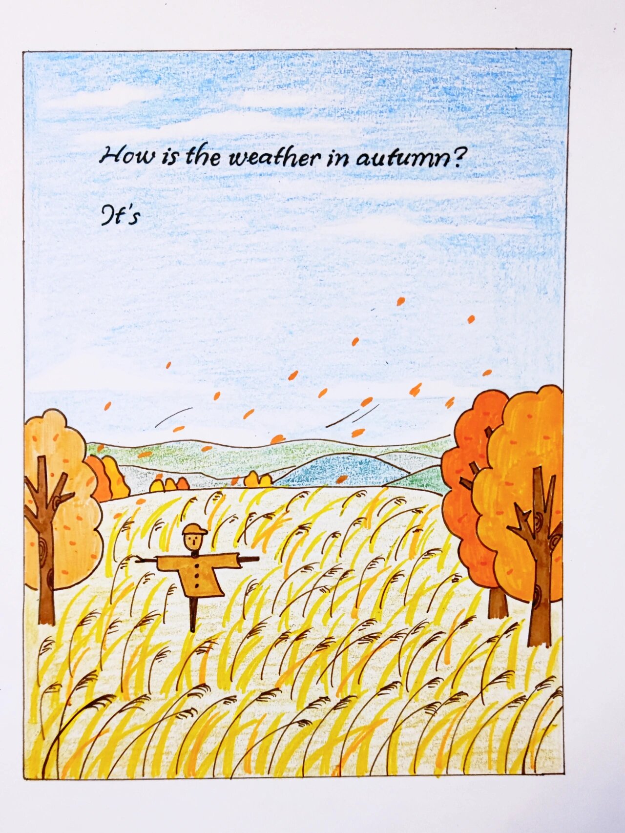 自制英文绘本 四季 秋 空着的填写 autumn;cool;ha