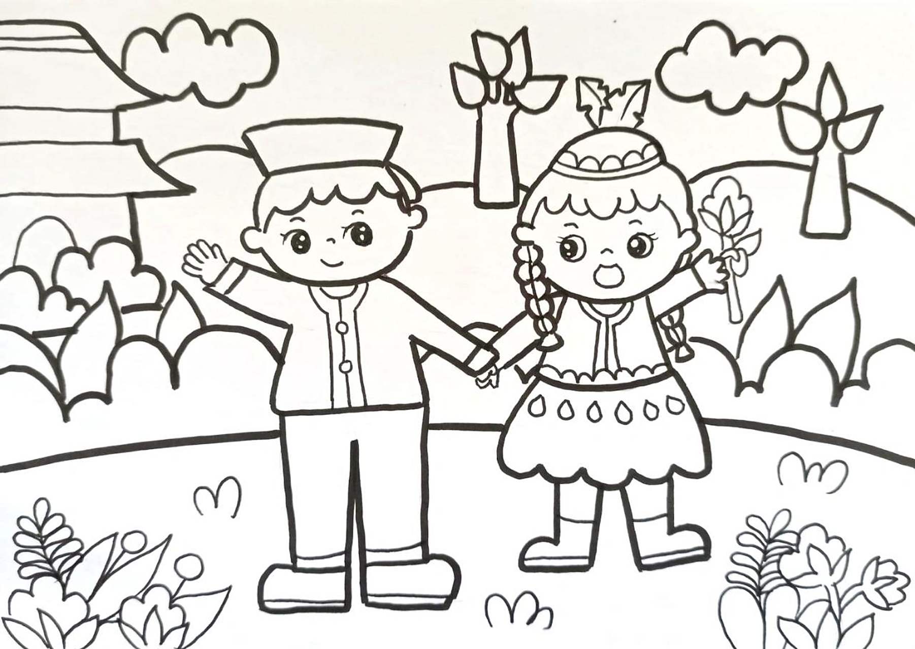 马克笔主题儿童画《民族团结》        马克笔主题儿童画《民族团结》