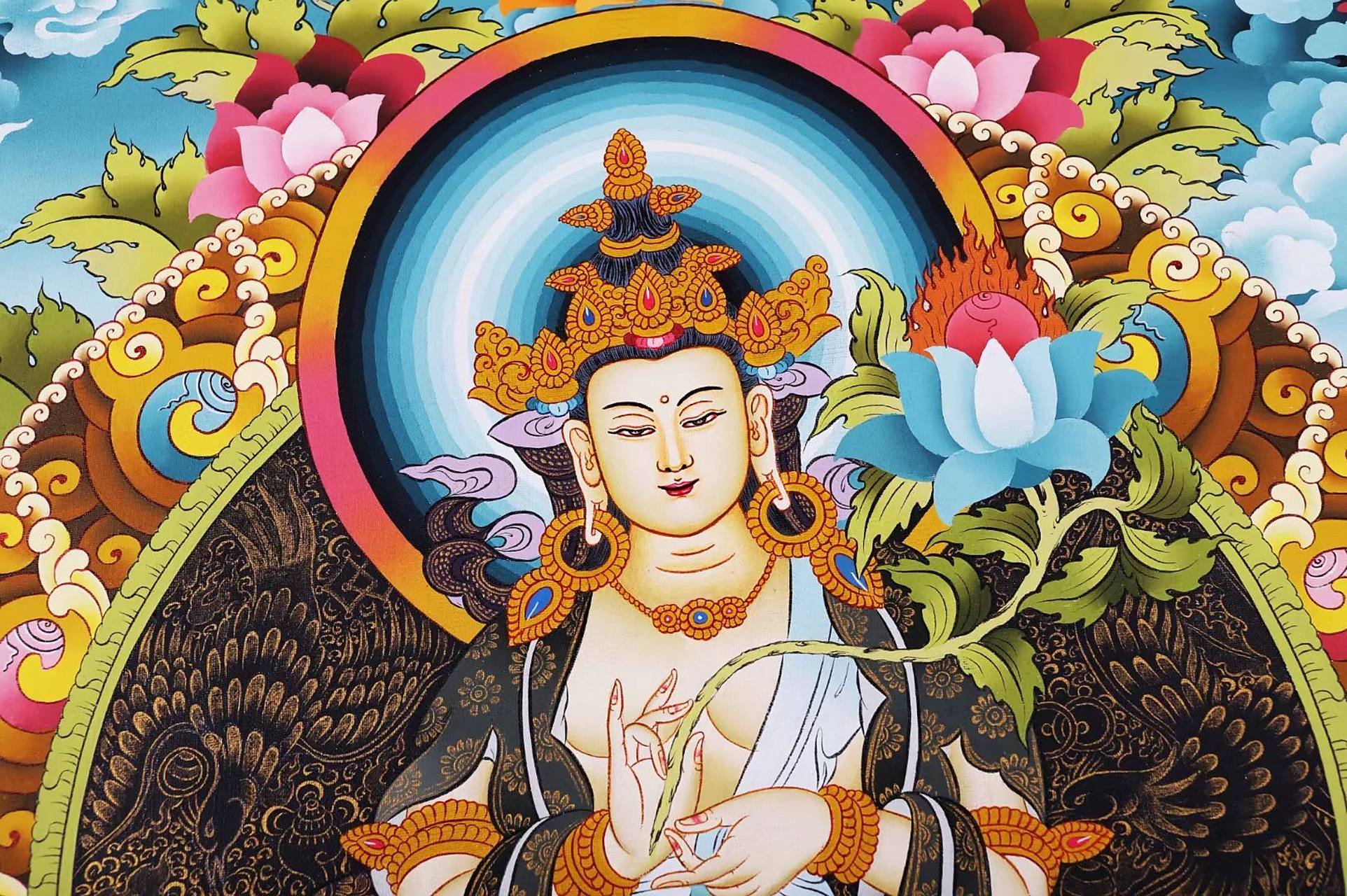 普贤菩萨手机壁纸来了,祝大家运势长虹96 纯矿颜料,唐卡手绘布本.