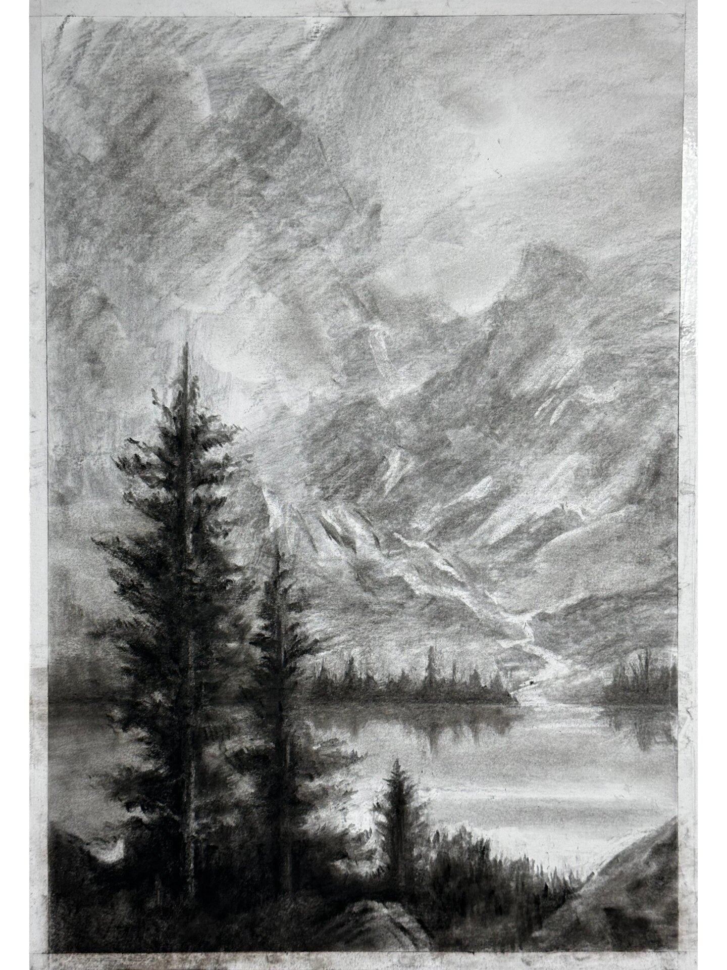 素描风景写生 八开,木炭条,炭笔,碳粉