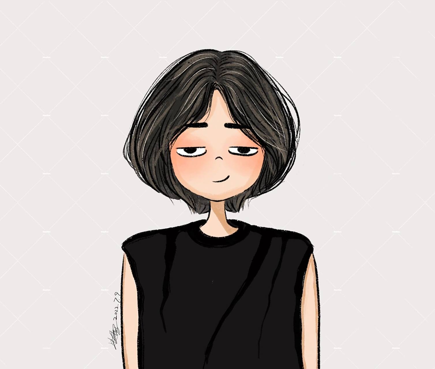 手绘头像|这是个短发女生