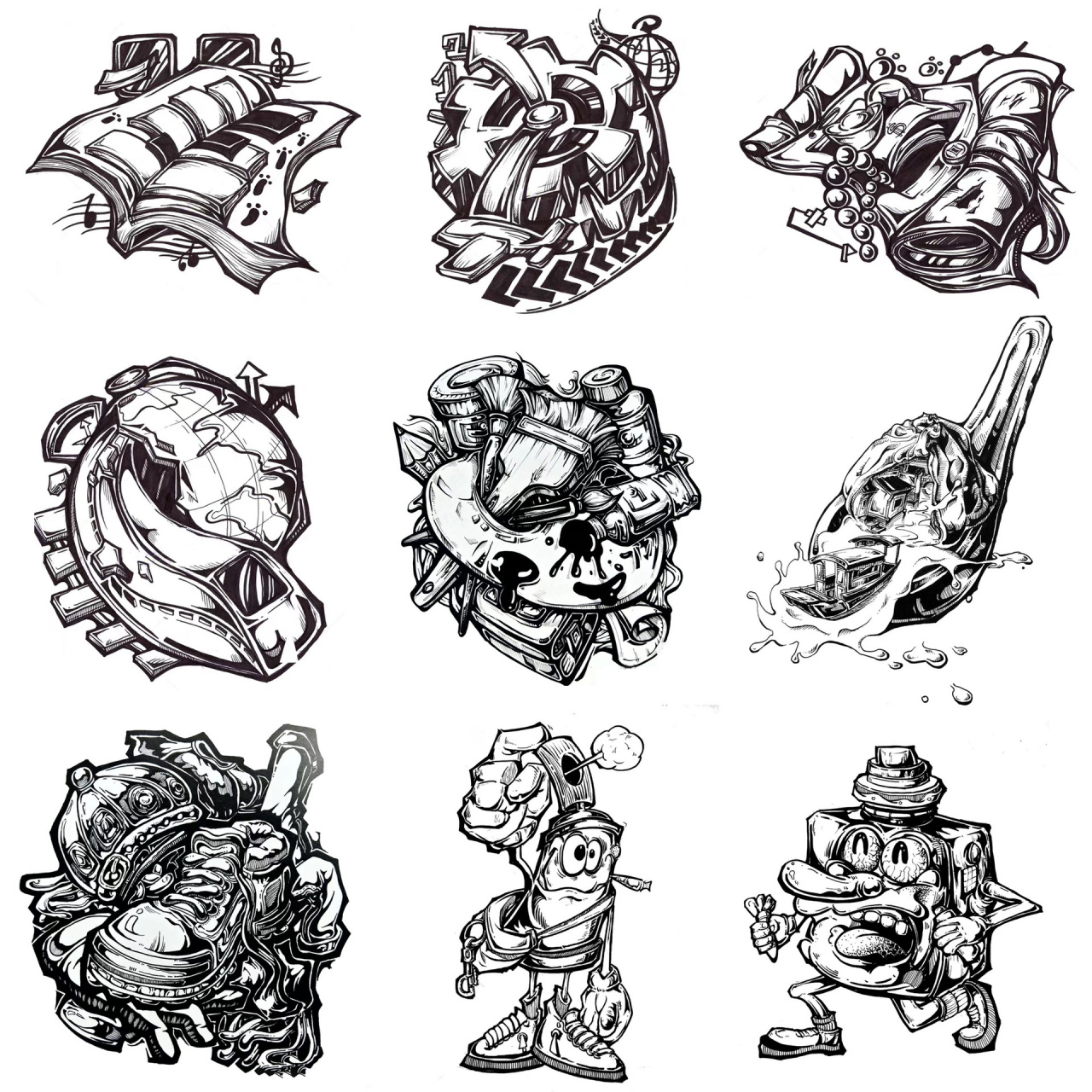 黑白装饰画·单体素材积累 前期手绘需要练习黑白图形创意.