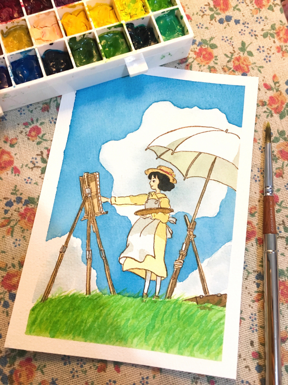 画100幅宫崎骏水彩第45幅91起风了95 实在是尽力了 风景画比大头