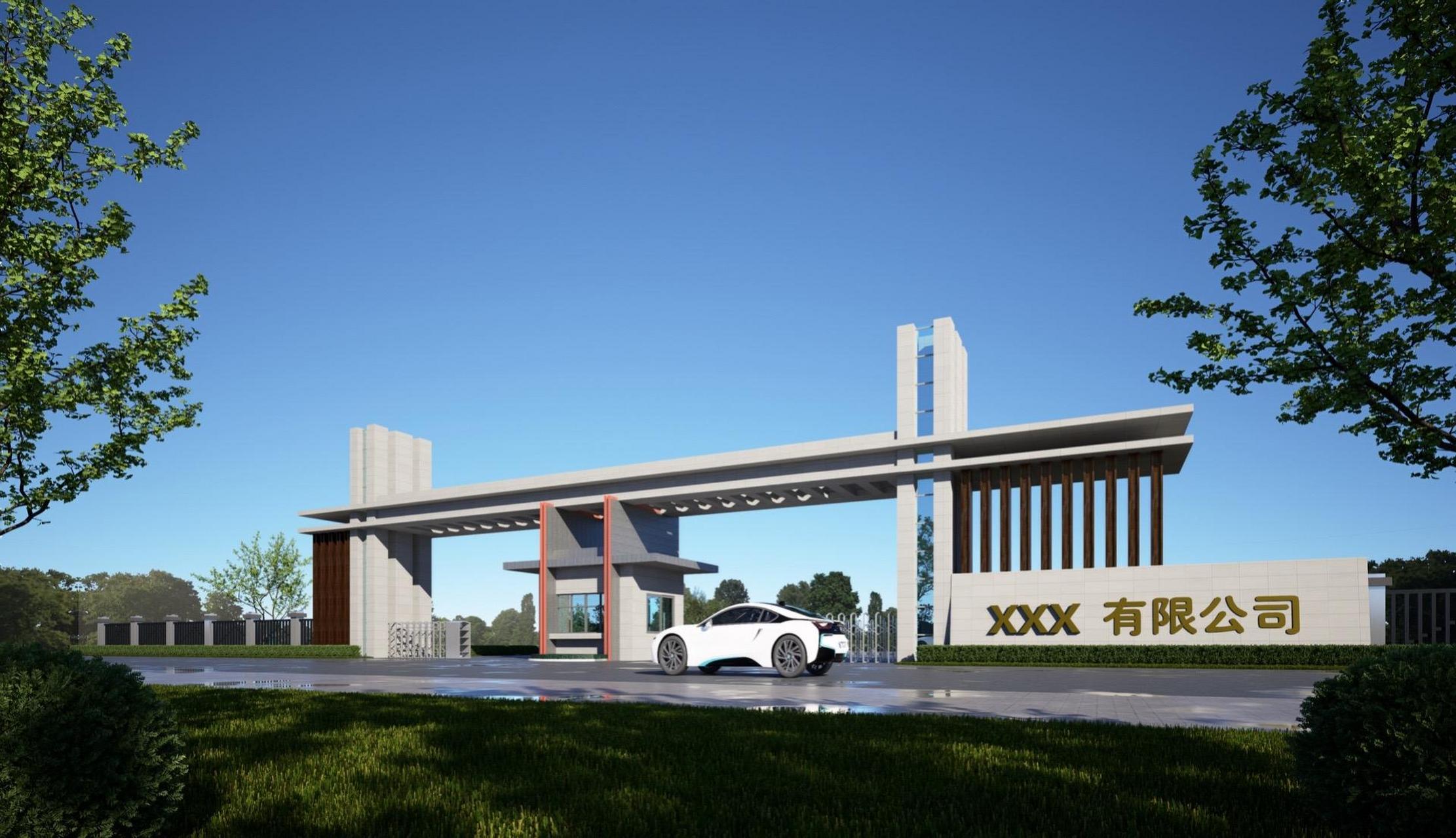 现代厂房入口大门外立面效果设计.