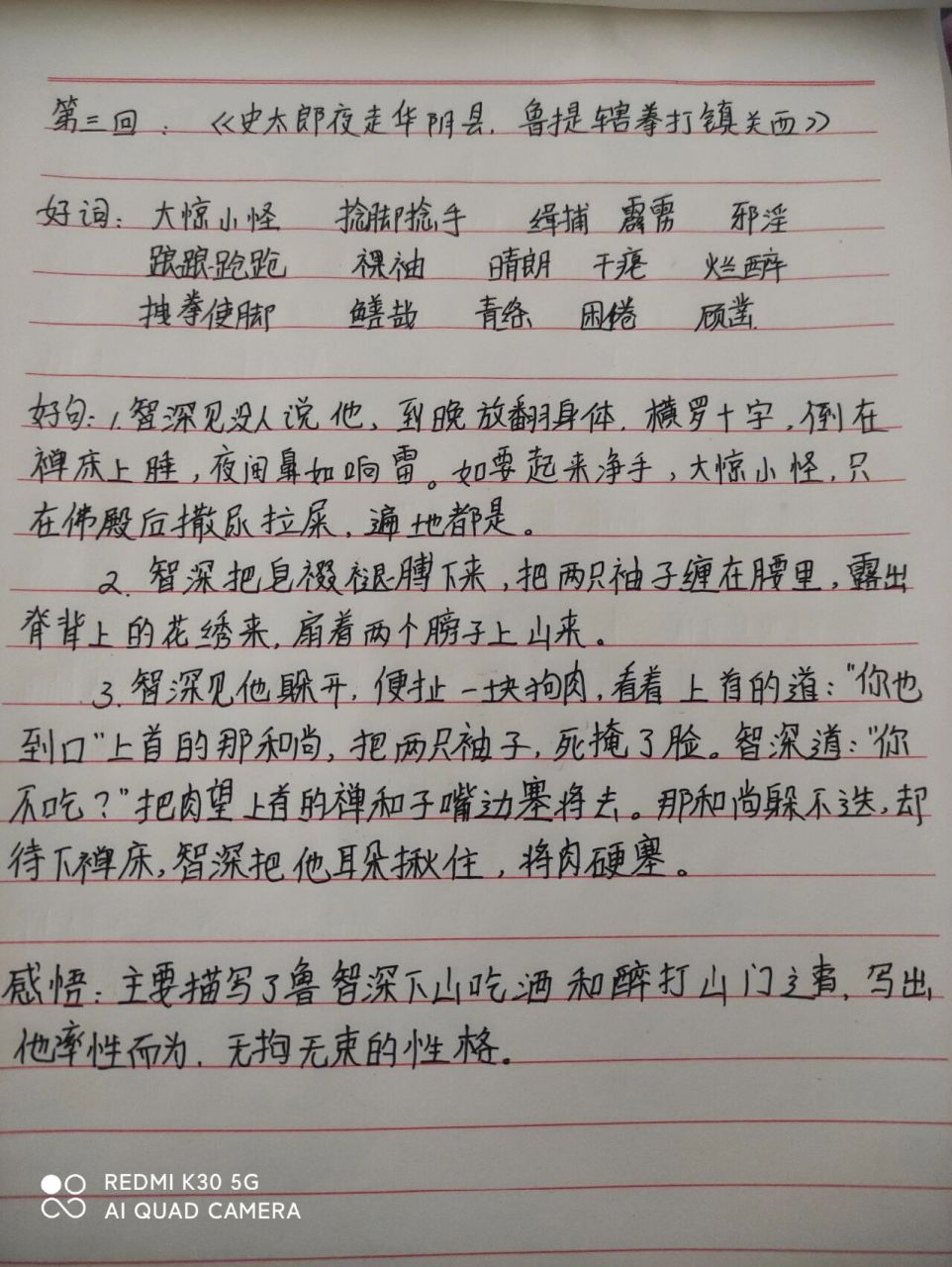 水浒传读书笔记第三回  水浒传读书笔记第三回来啦(字丑勿喷) 初次