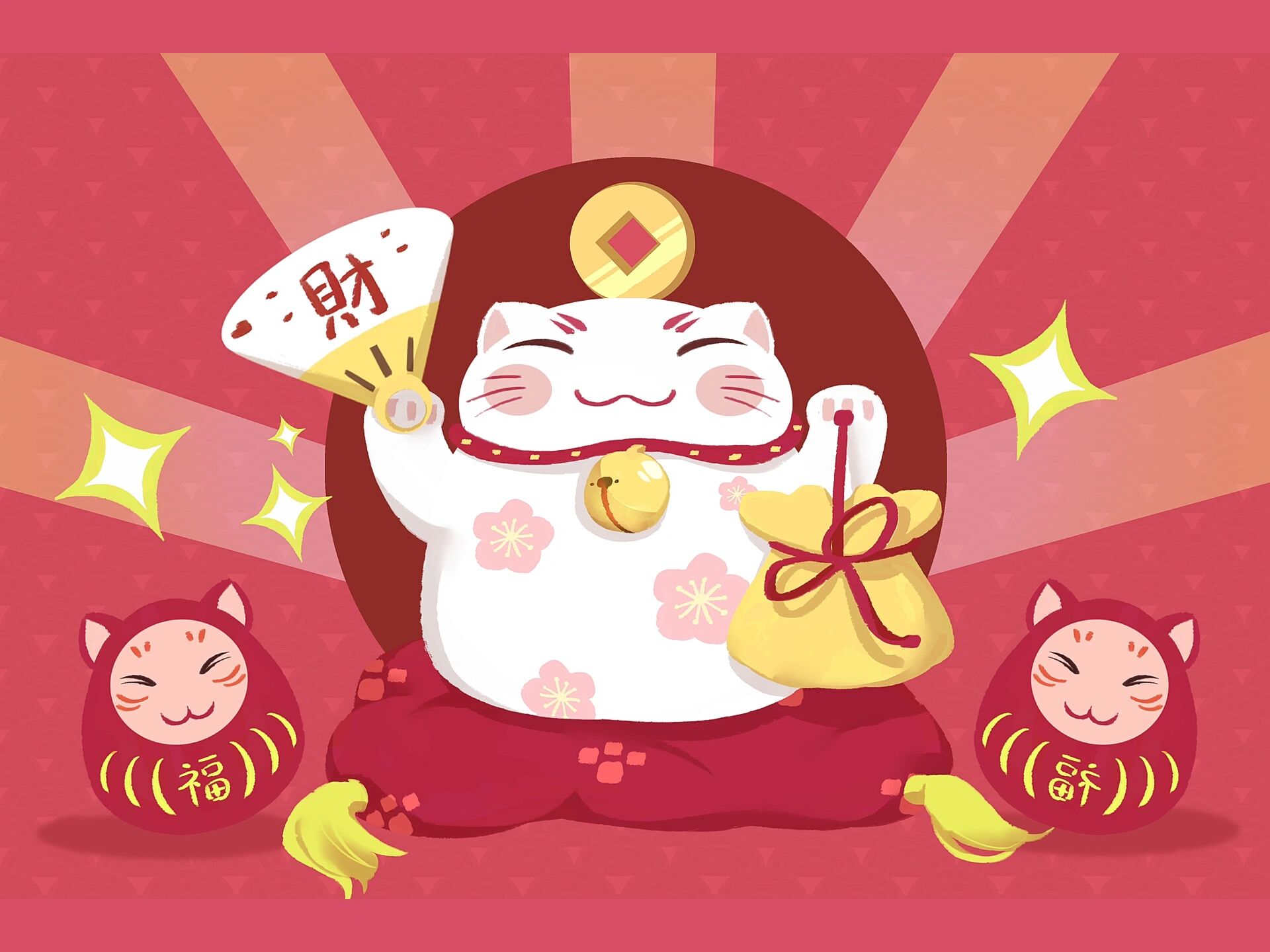 很好看的国潮风招财猫插画分享