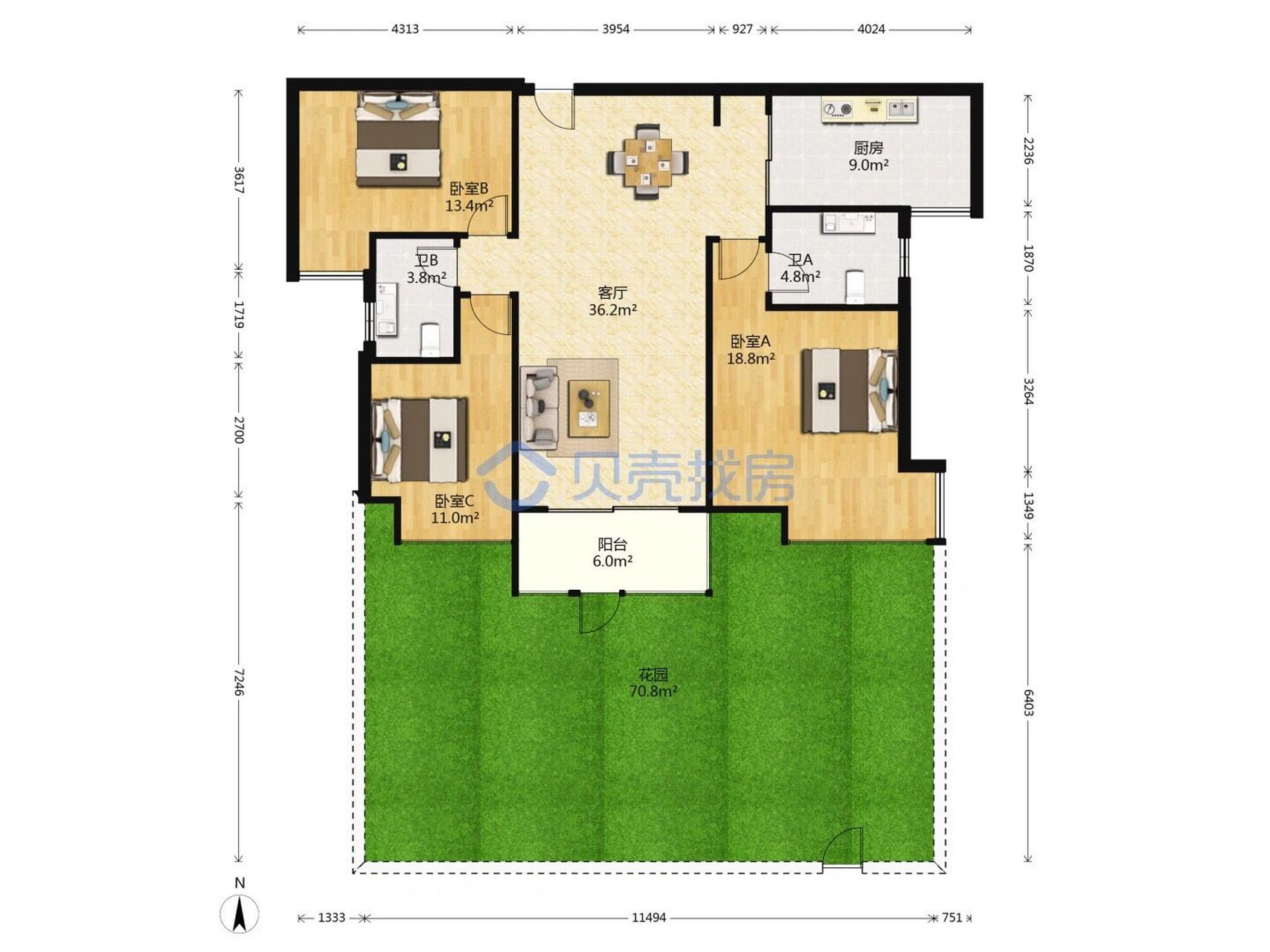 武汉带70平的院子三房精装修出售了 朝南向的70平院子出售了,做自己
