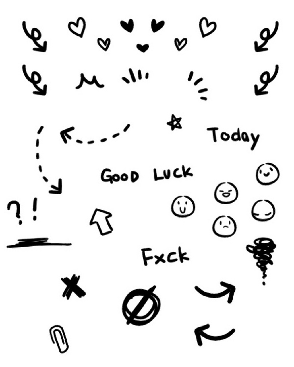 手账素材丨黑白手绘符号 想要带白边边的手绘符号素材,永远跟不到团