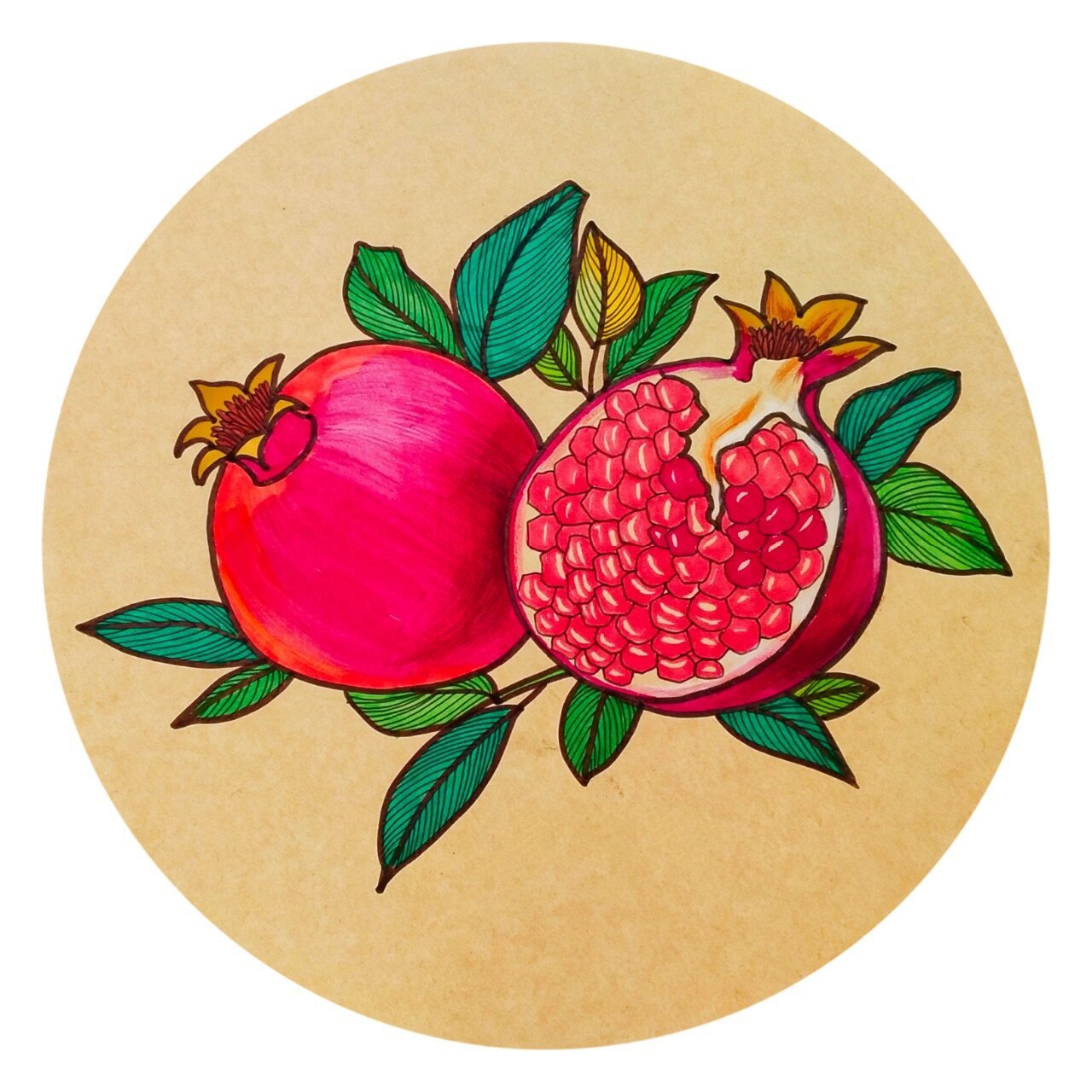 创意儿童画《石榴》 适合七岁左右的小朋友 马克笔打底,彩铅塑造