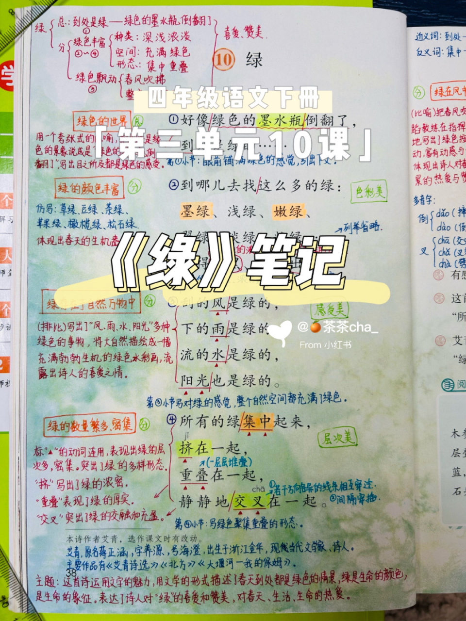 四下7810《绿》课堂笔记-四年级下册语文笔记 四年级语文下册第三