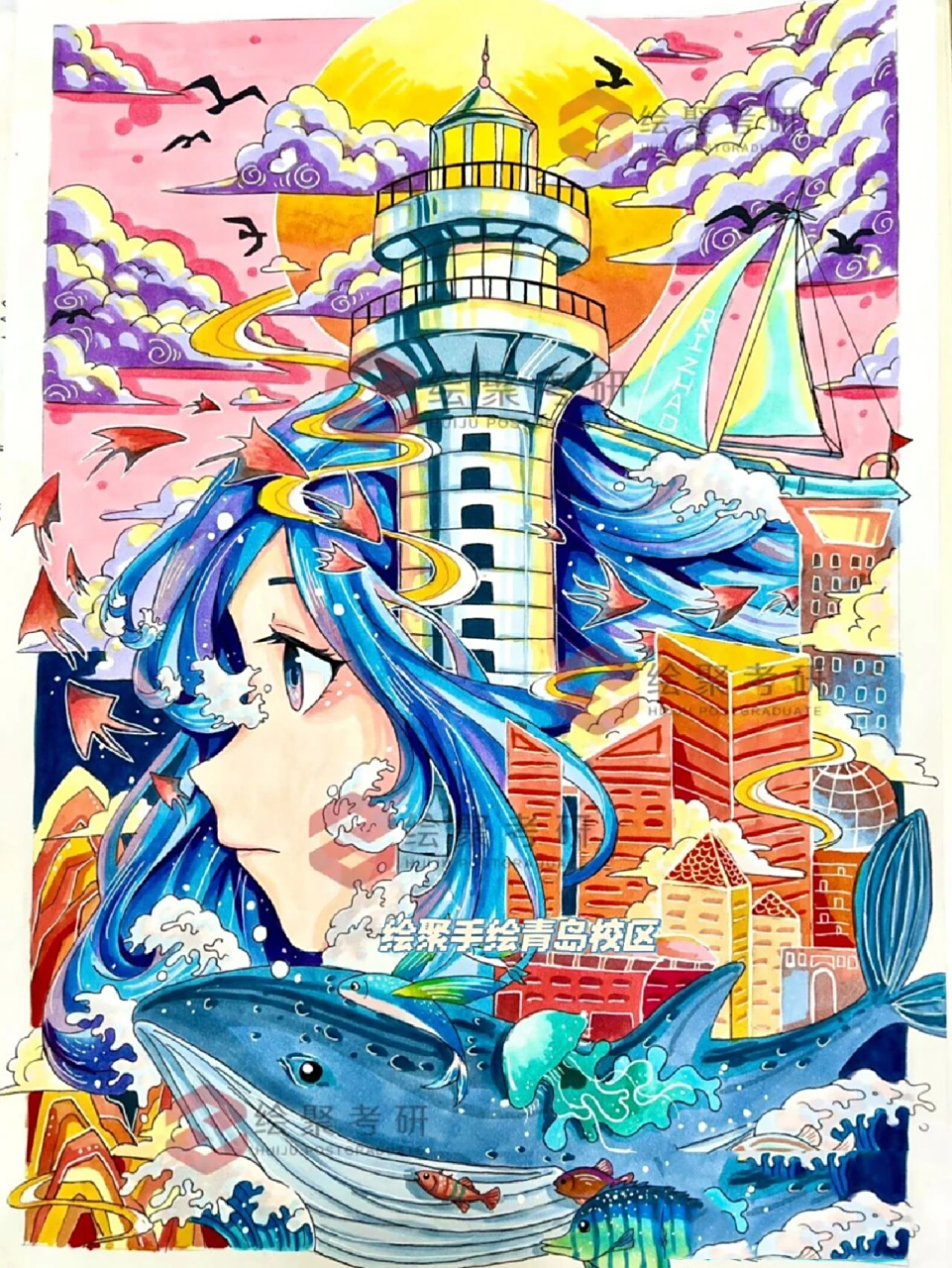 科幻画分享 美丽城市 热爱祖国绘画分享