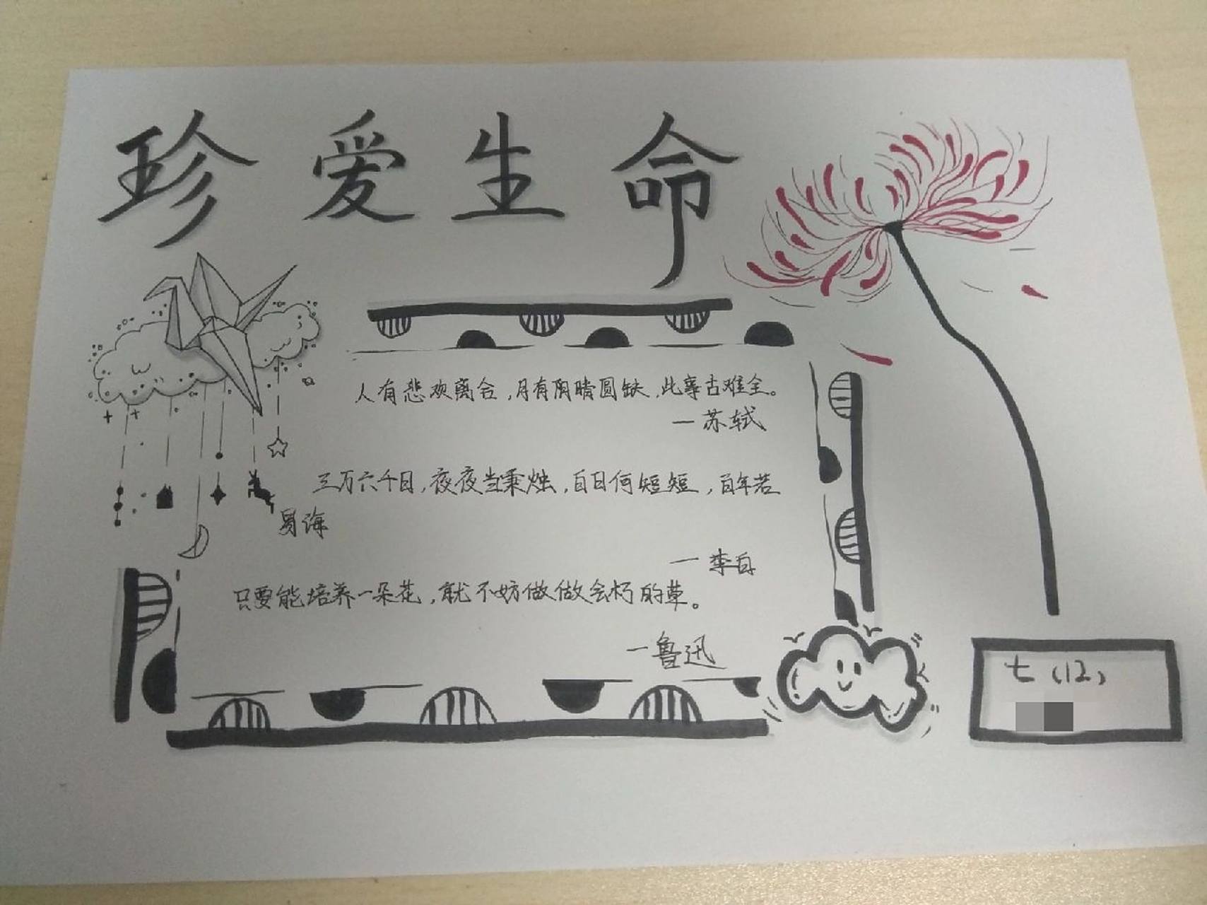 珍爱生命手抄报 啊,就这样吧,懒得涂色了