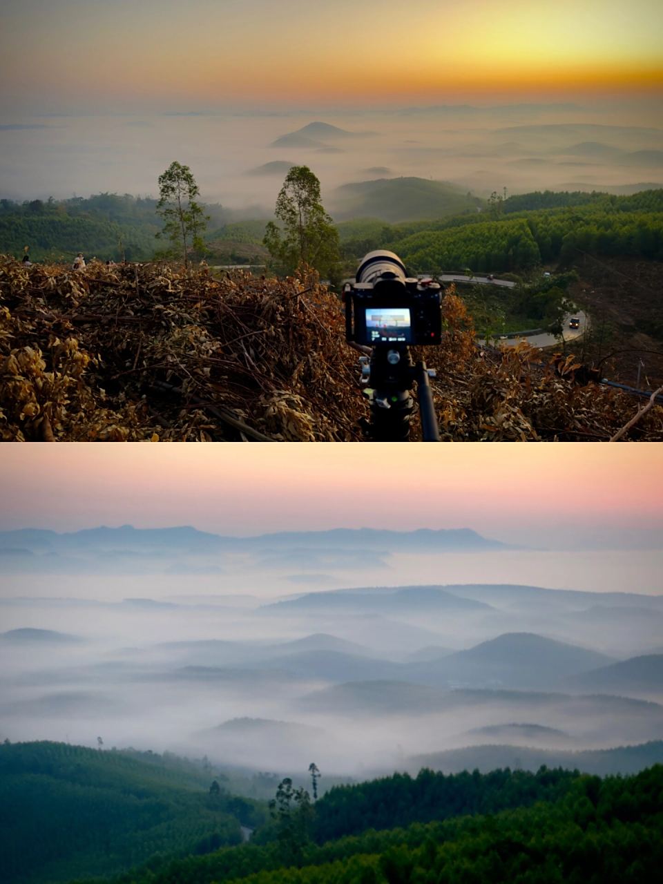 柳州山岔湾的云海日出火出圈97攻略来了 航拍的有两个方案 第一,去