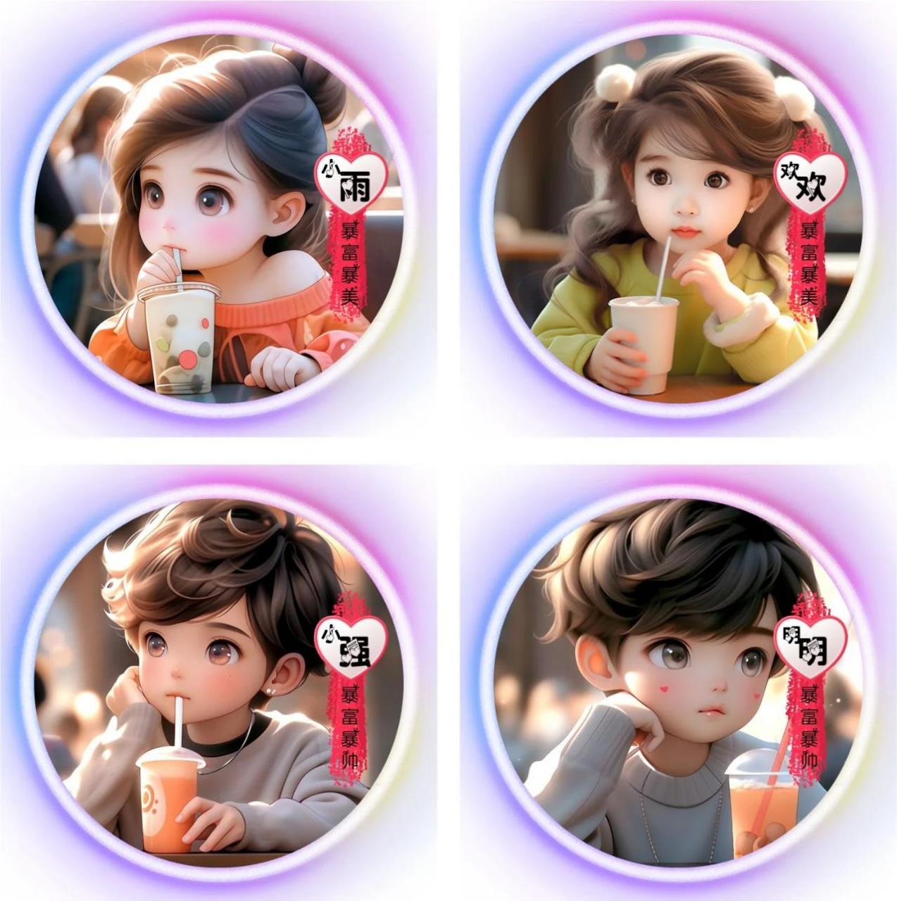 一男一女奶茶情侣姓氏头像来喽