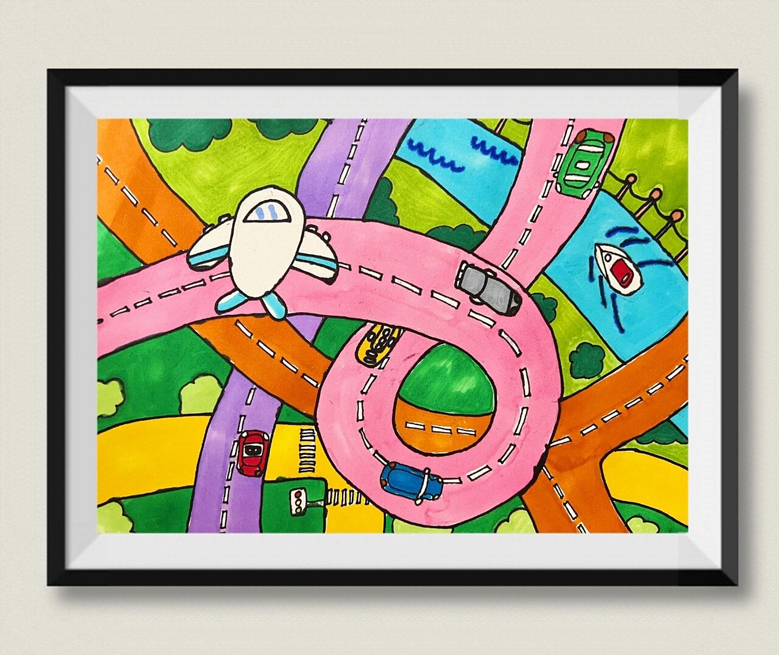 小学美术|层层叠叠的高架桥 一年级学生作品《层层叠叠的高架桥》,小