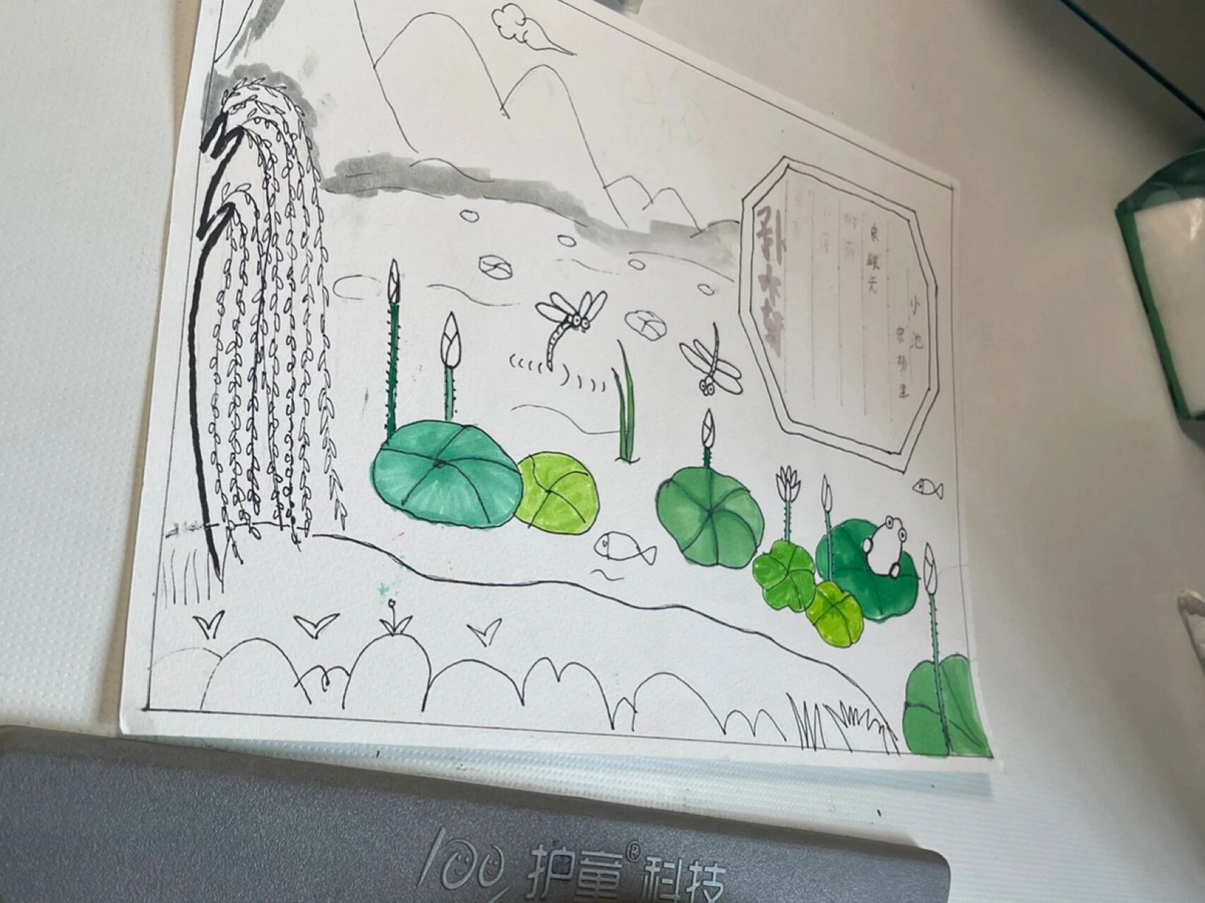 古诗词配画《小池》彩图,线稿,水墨 泉眼无声惜细流, 树阴照水爱晴柔.