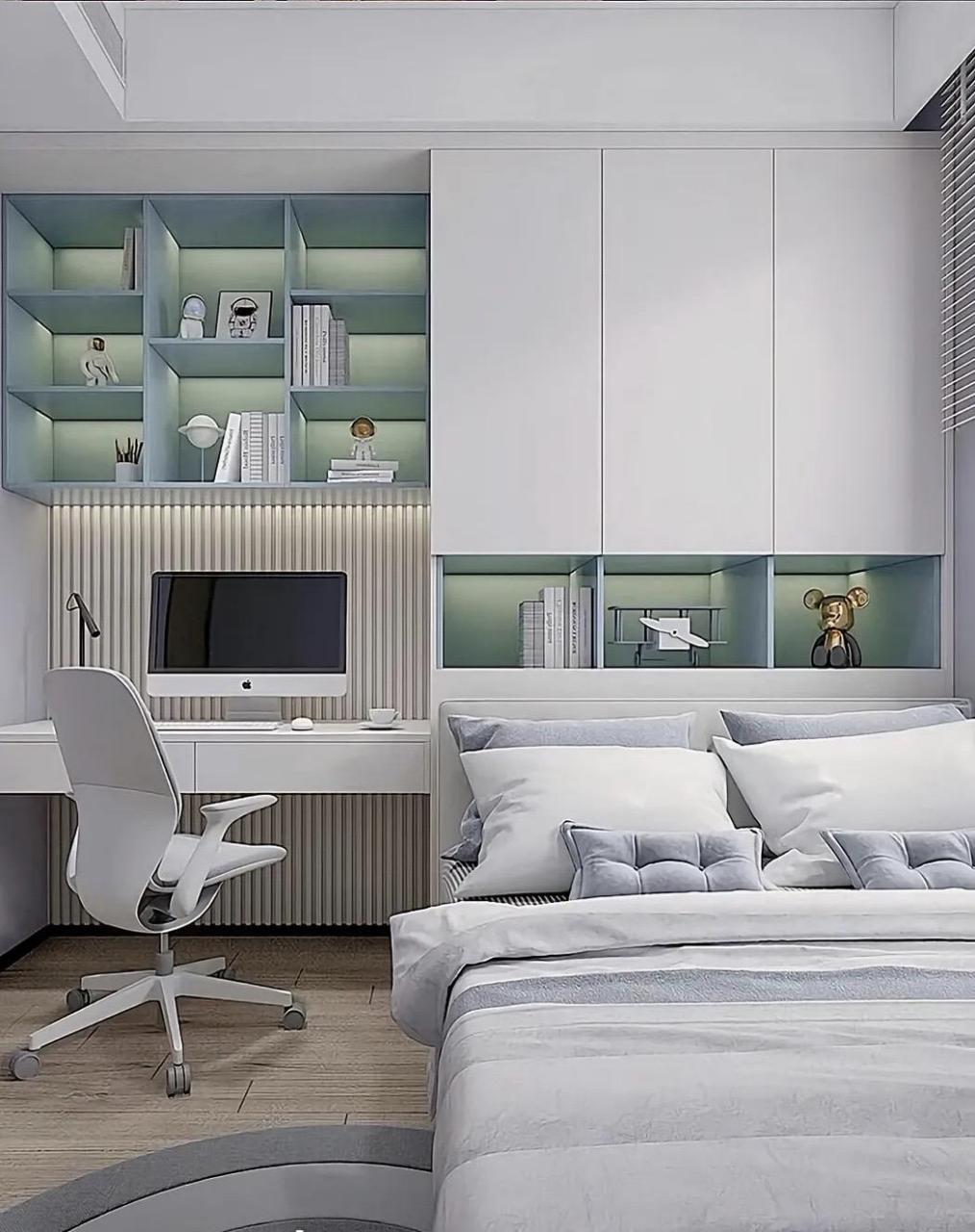 榻榻米衣柜设计实景效果图分享,榻榻米,衣柜,书 桌一体化,空间利用率