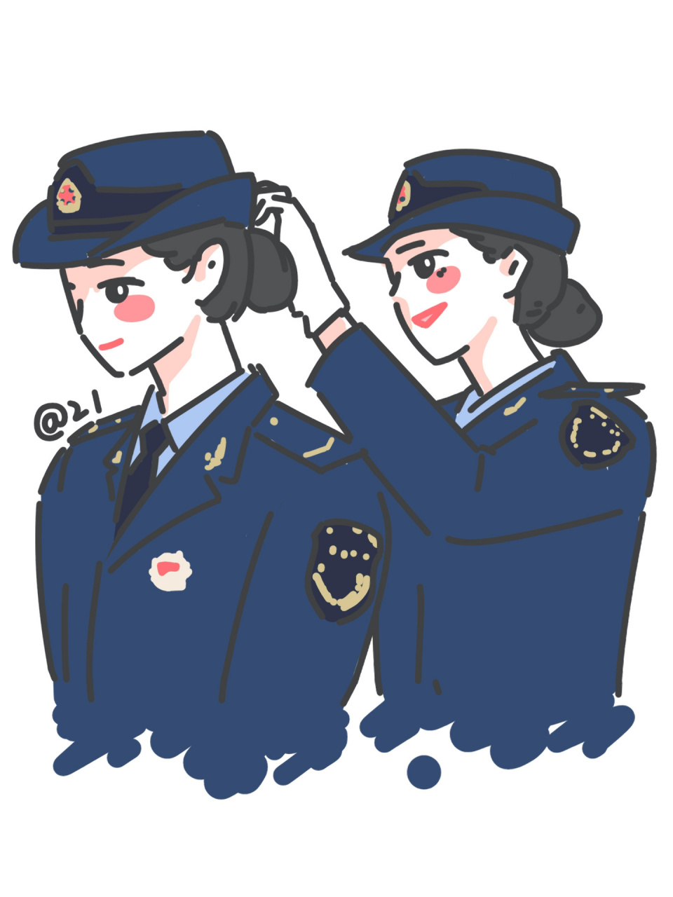 是我日思夜想的军装呀 简笔风女兵姐姐头像插画更新 看到很多朋友的