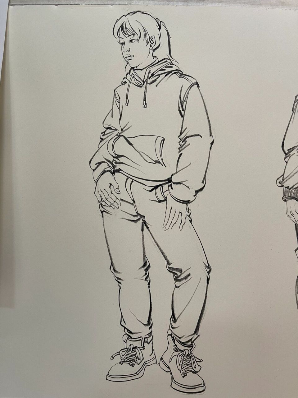 速写女青年完整画面来临摹啦 速写女青年完整画面来临摹啦