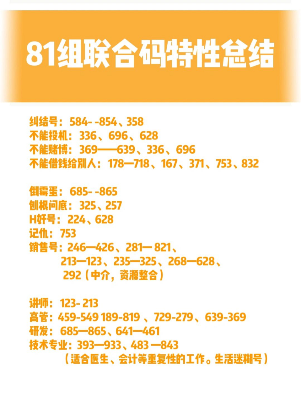 生命密码81组联合密码 特性总结来了|收藏 生命密码81组联合码特性