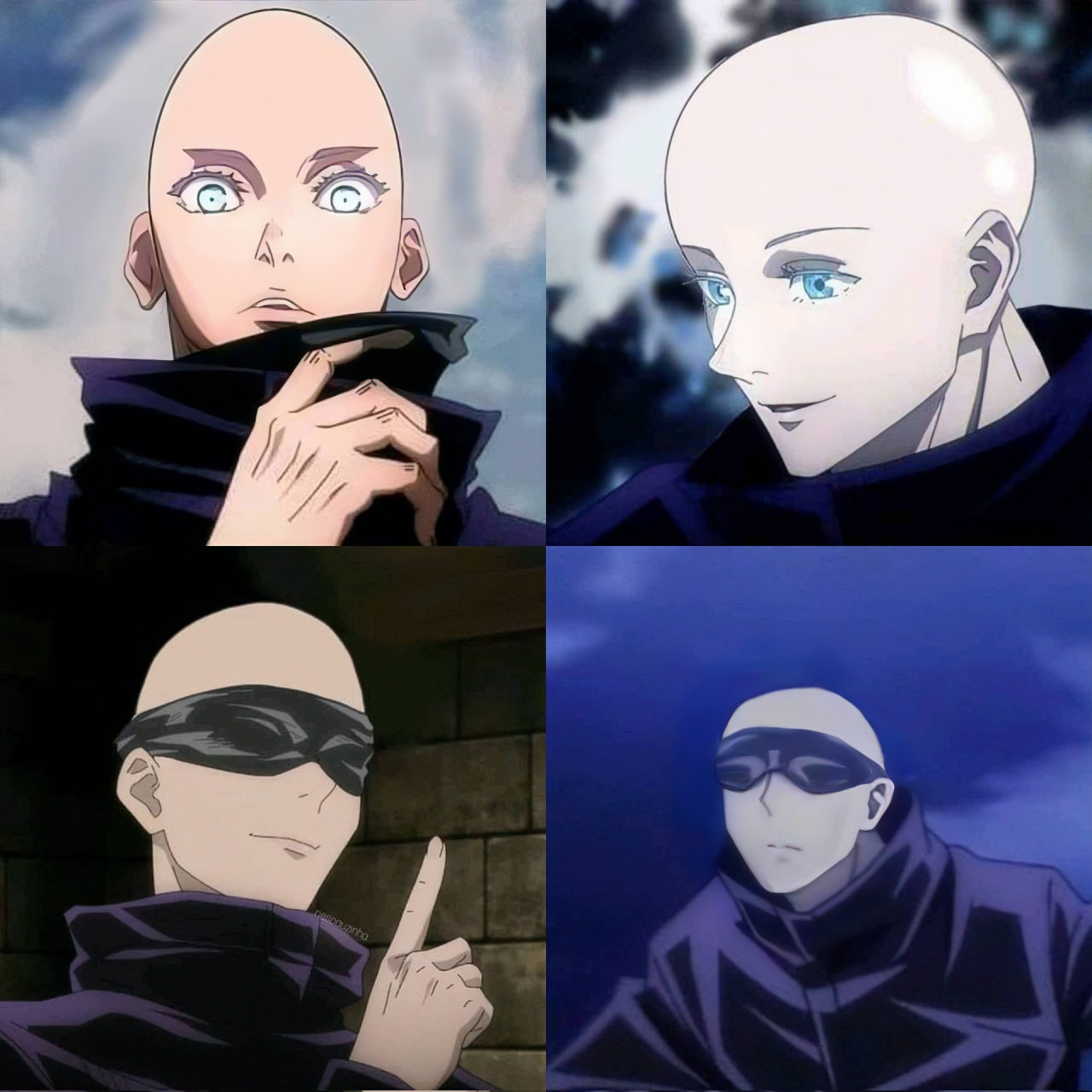 来几张咒术回战经典照片吧 第一张就被创98 没有头发的五条老师是一