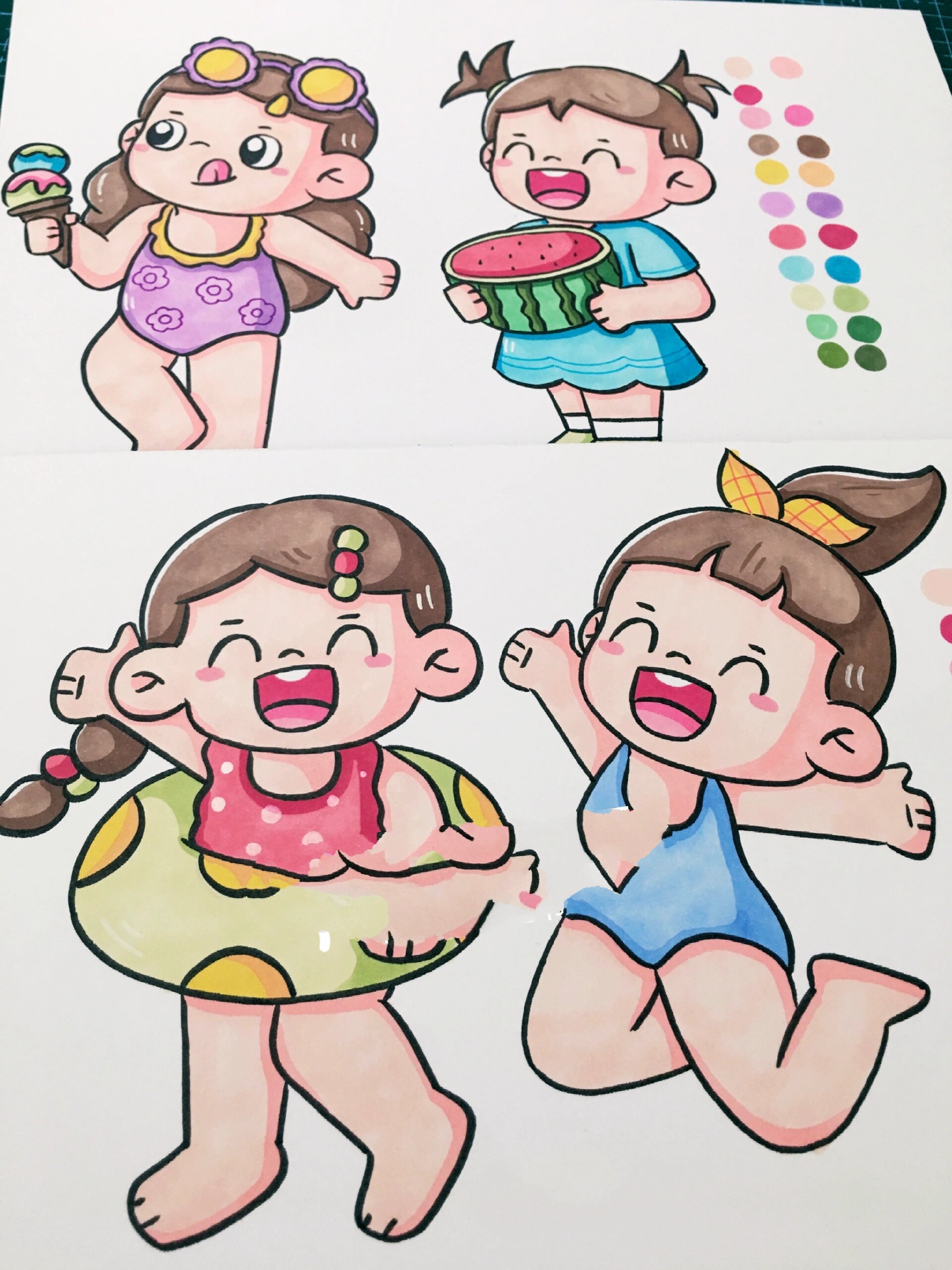儿童画 幼师考编 夏天沙滩女孩人物