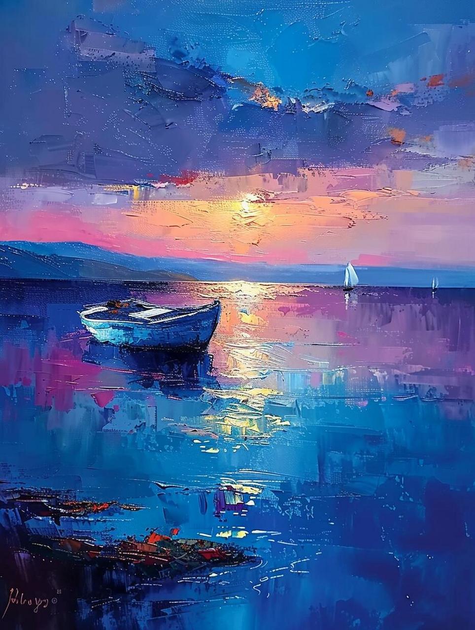 ai 油画|大海·夕阳