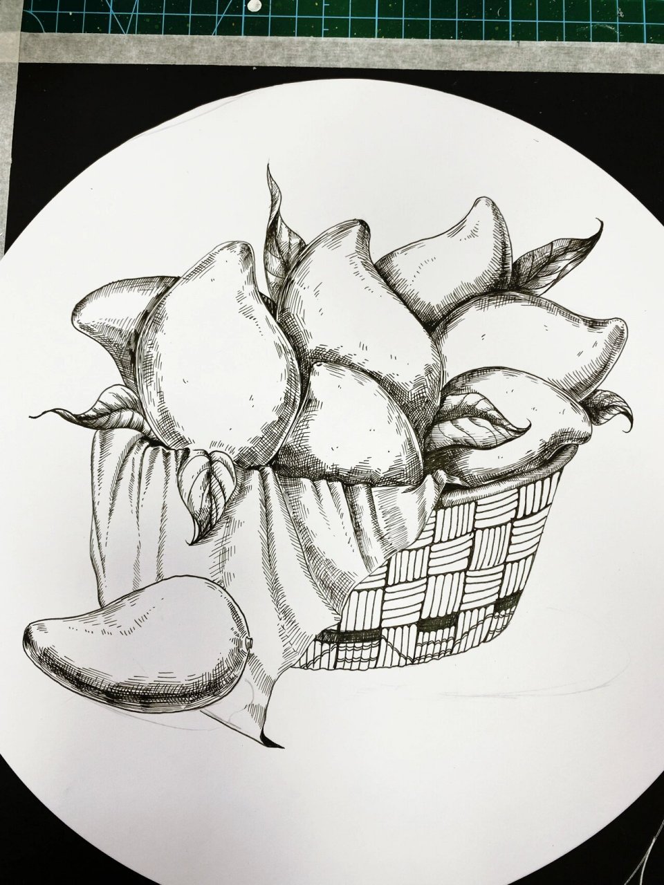 手绘芒果 针管笔—线描芒果.简单素描元素明暗灰表示