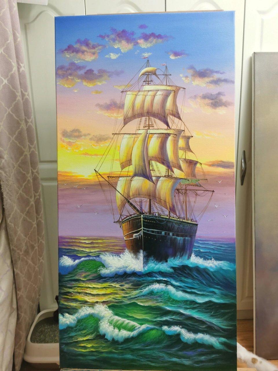 油画一帆风顺,附步骤图 这幅尺寸60×120