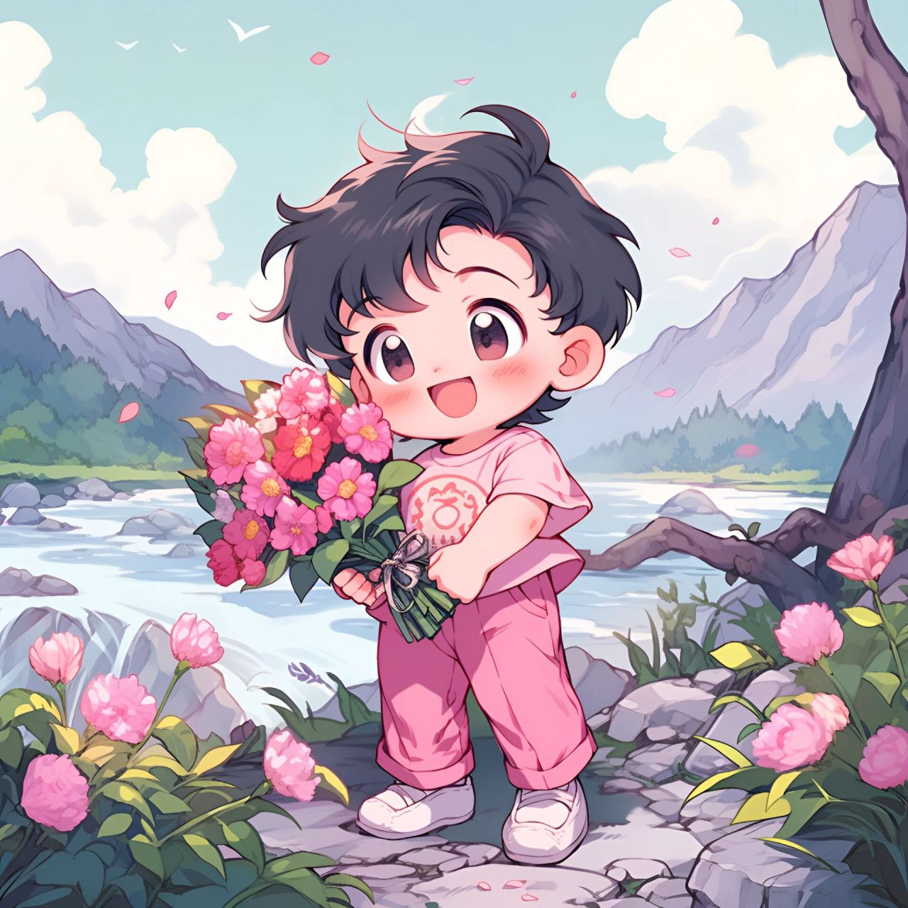 超可爱的捧花男头78可组情头哦