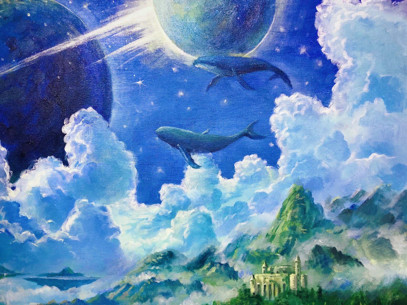 丙烯画合集/夏日星空/公主玫瑰城堡鲸鱼云海 丙烯画梦幻星空,治愈你了