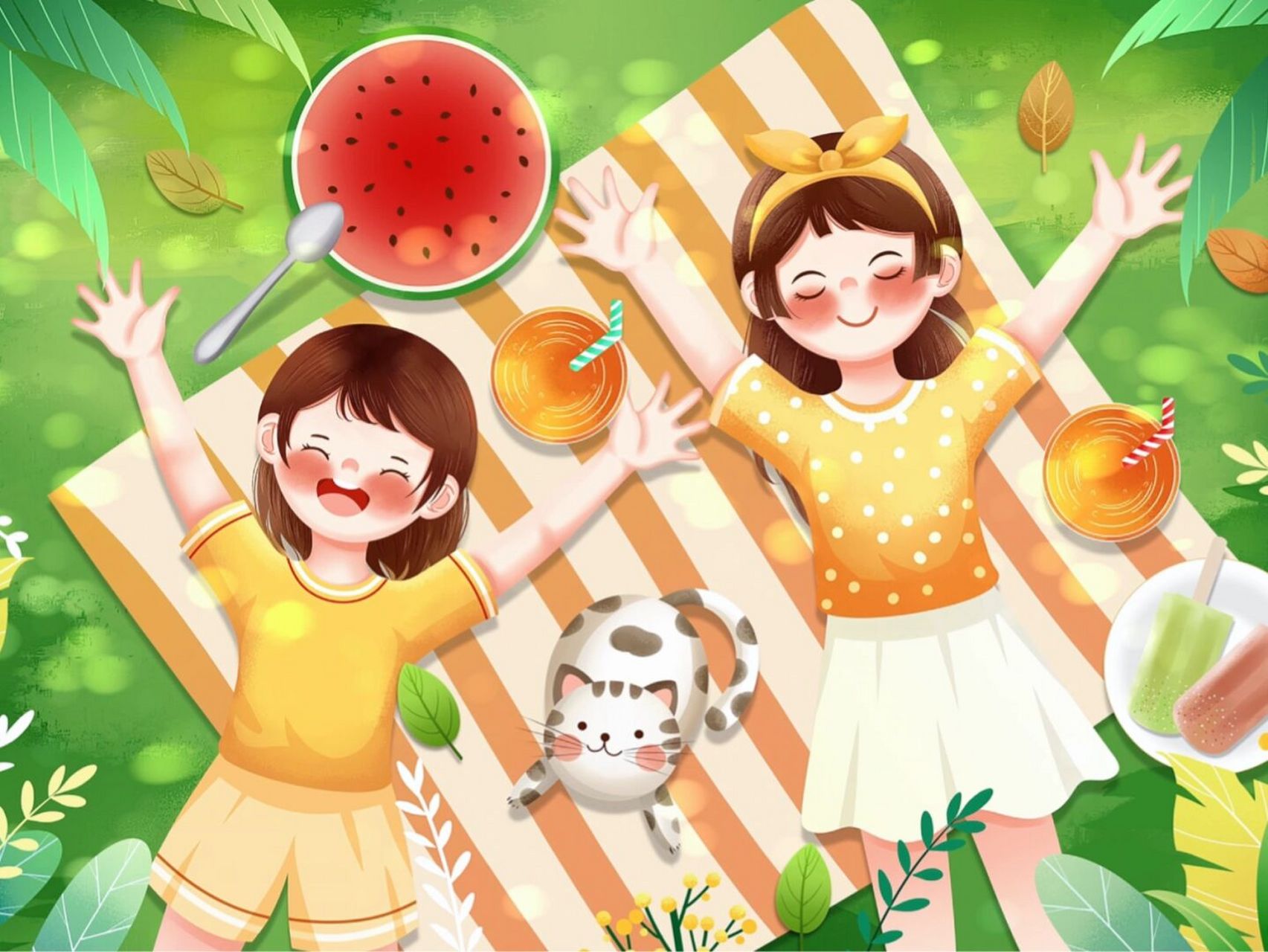 插画|唯美的暑假生活 朋友,夏天到了 天气虽然热 但是我愿送上夏日